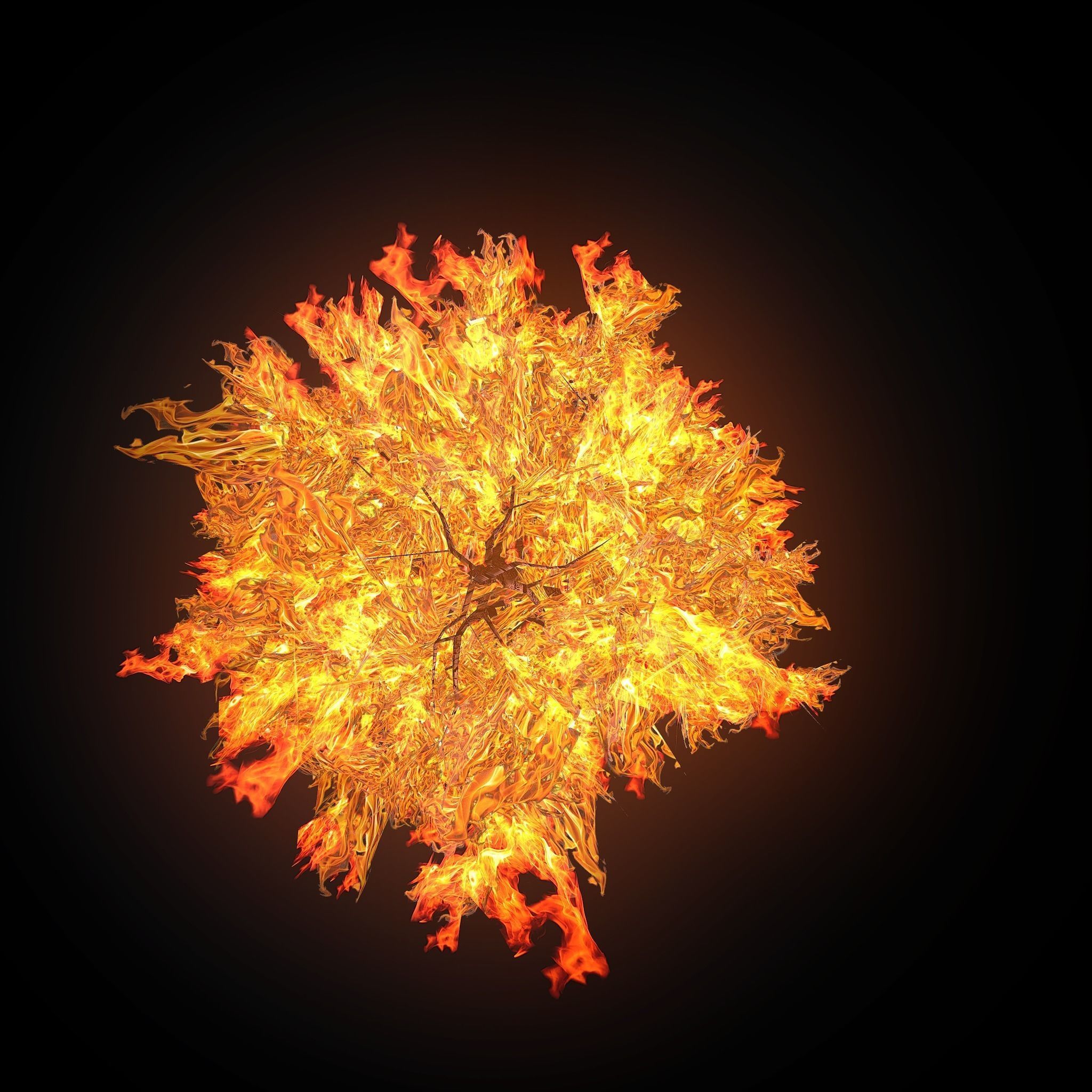 Burning tree big Low-poly 3D model_6