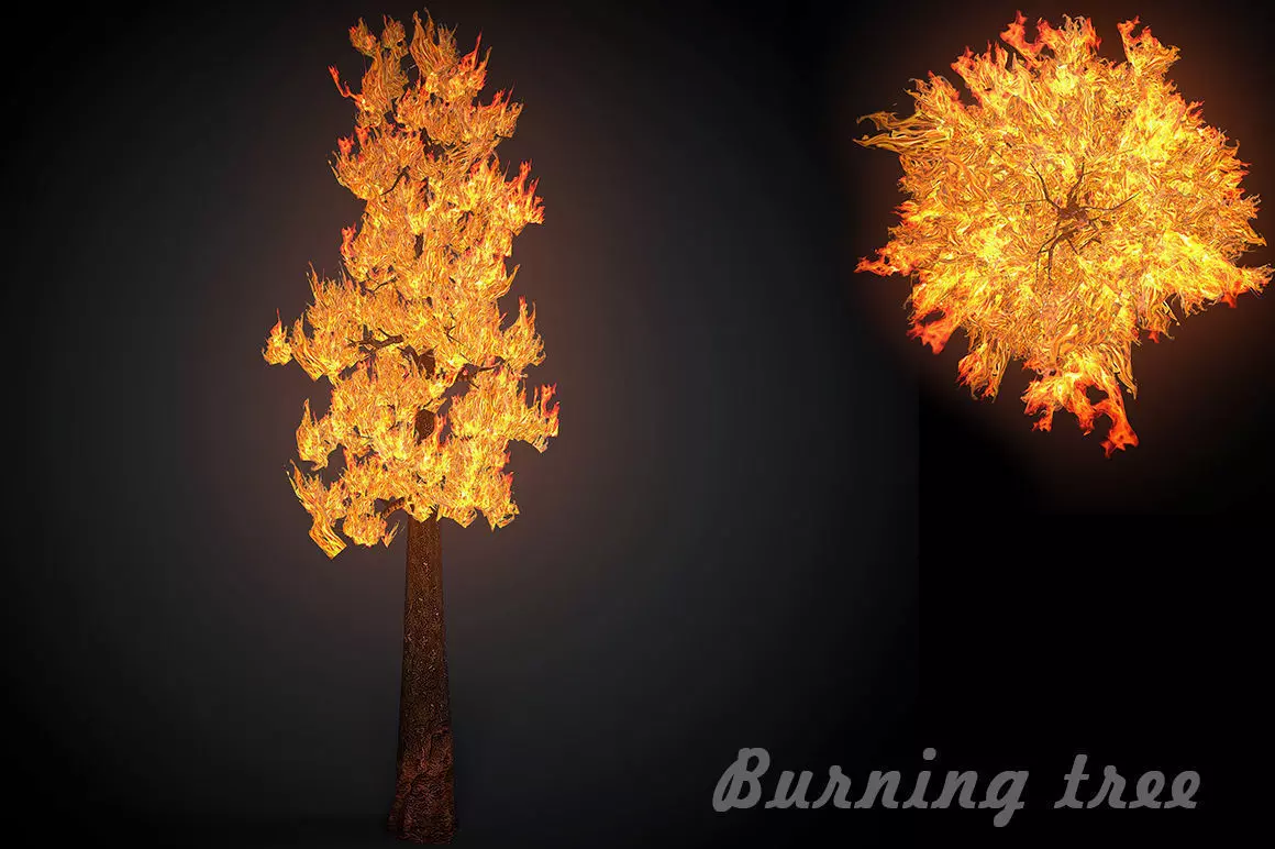 Burning tree big Low-poly 3D model_0
