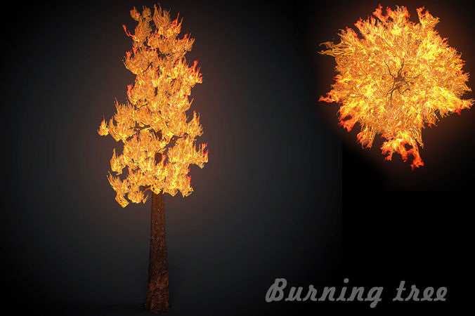 Burning tree big Low-poly 3D model