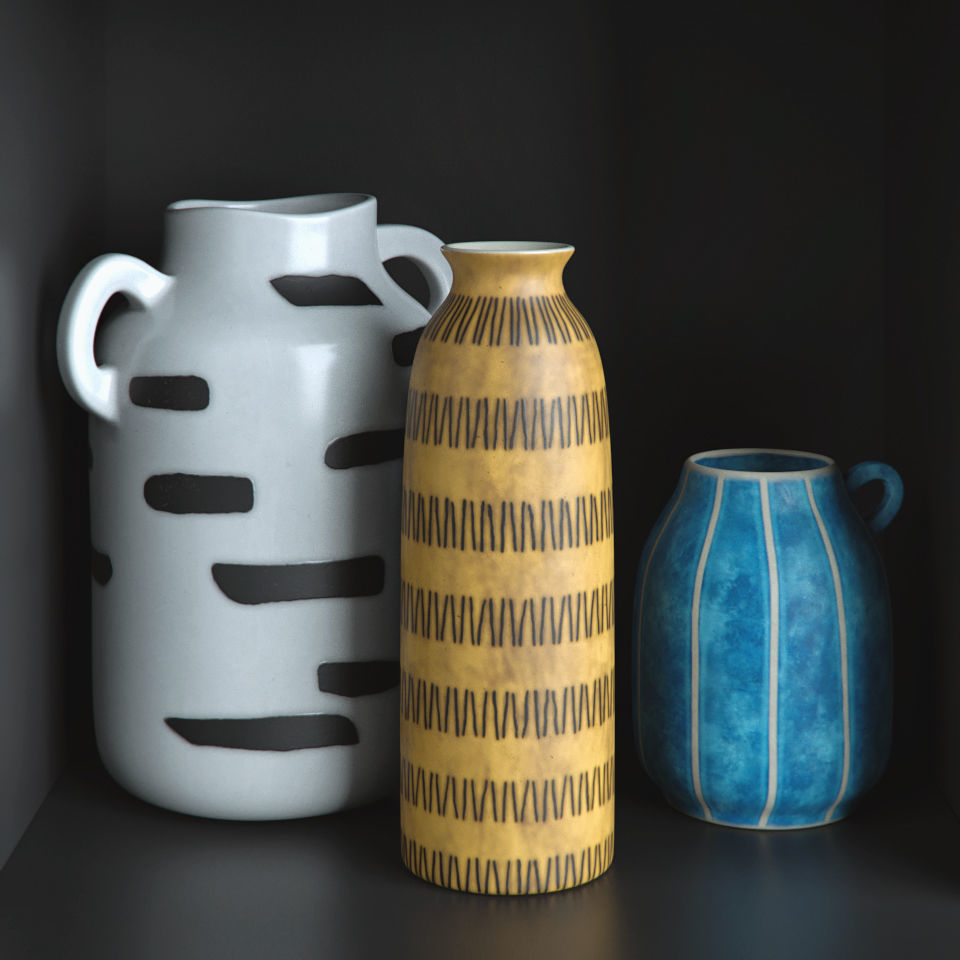 Decor Set different vases on shelf 3D model_4