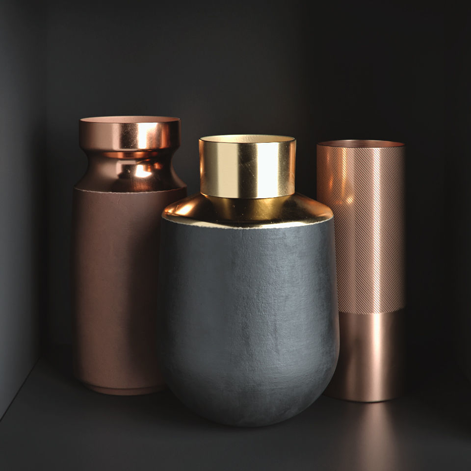 Decor Set different vases on shelf 3D model_2