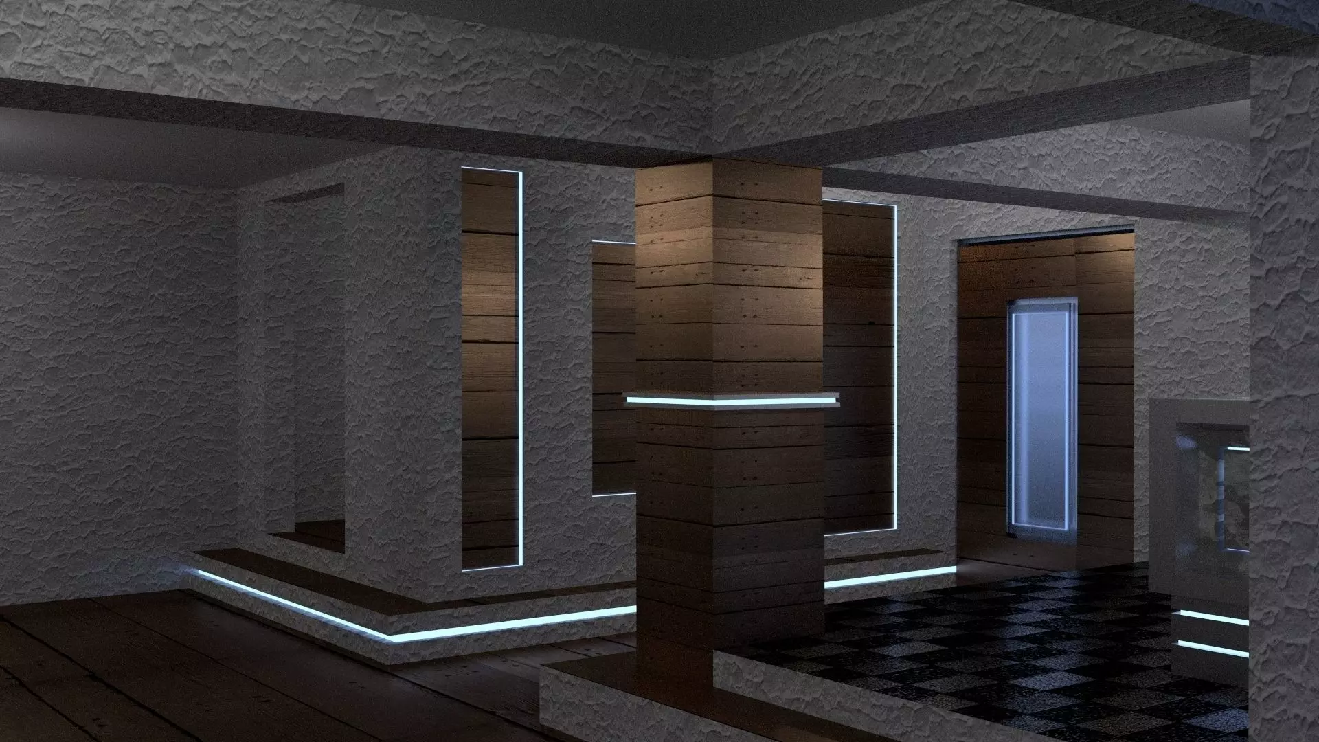 Apartament interior of futuristic house Low-poly 3D model