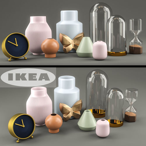set 001 different vases and clocks 3D model