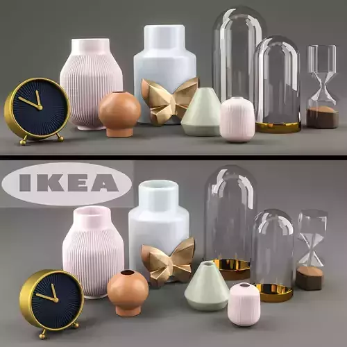 set 001 different vases and clocks 3D model