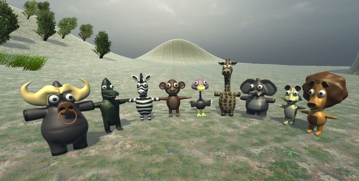 Funny Cartoon Exotic Animals Collection Low-poly 3D model_1