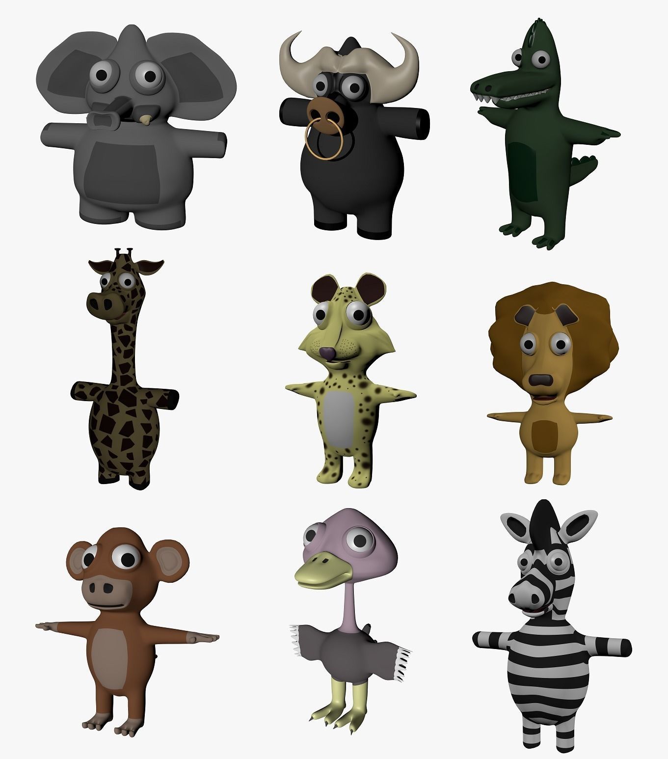 Funny Cartoon Exotic Animals Collection Low-poly 3D model_0