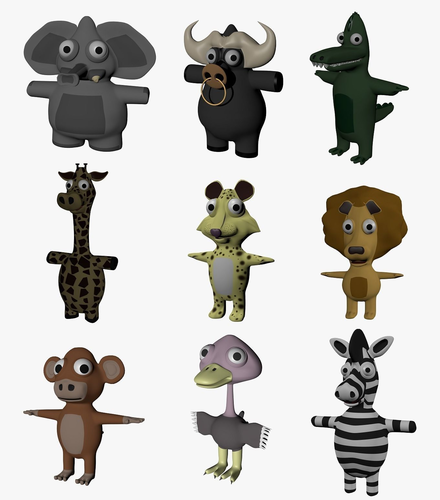 Funny Cartoon Exotic Animals Collection Low-poly 3D model