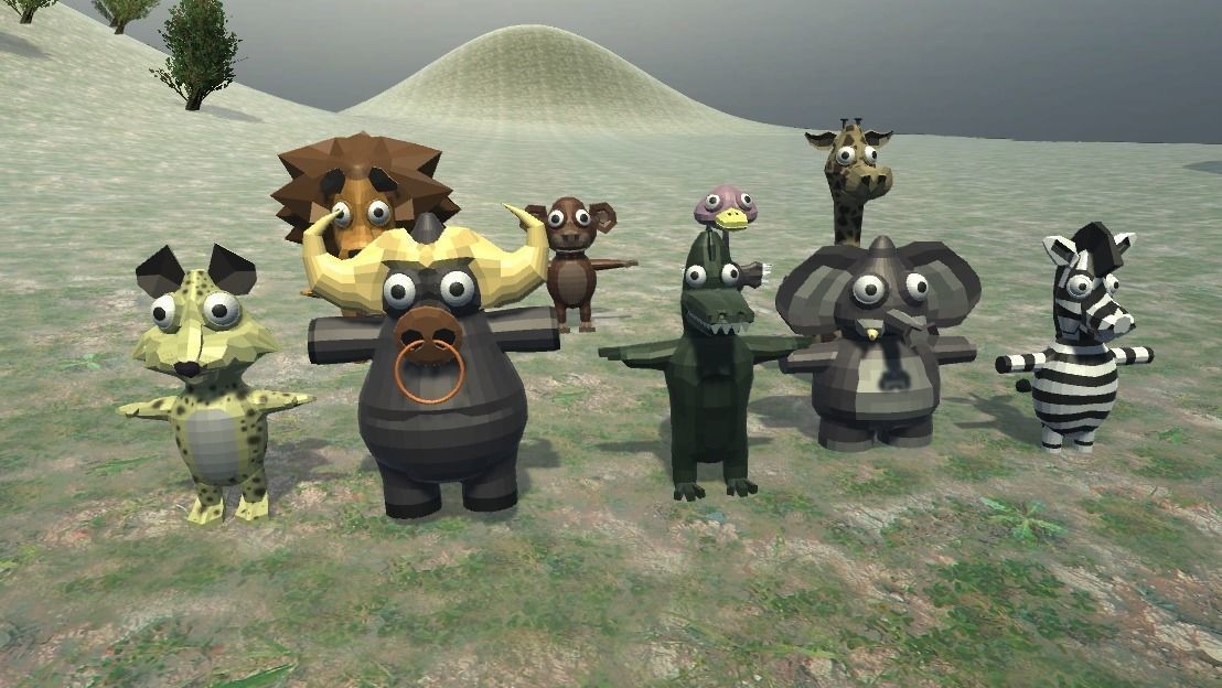 Funny Cartoon Exotic Animals Collection Low-poly 3D model_2