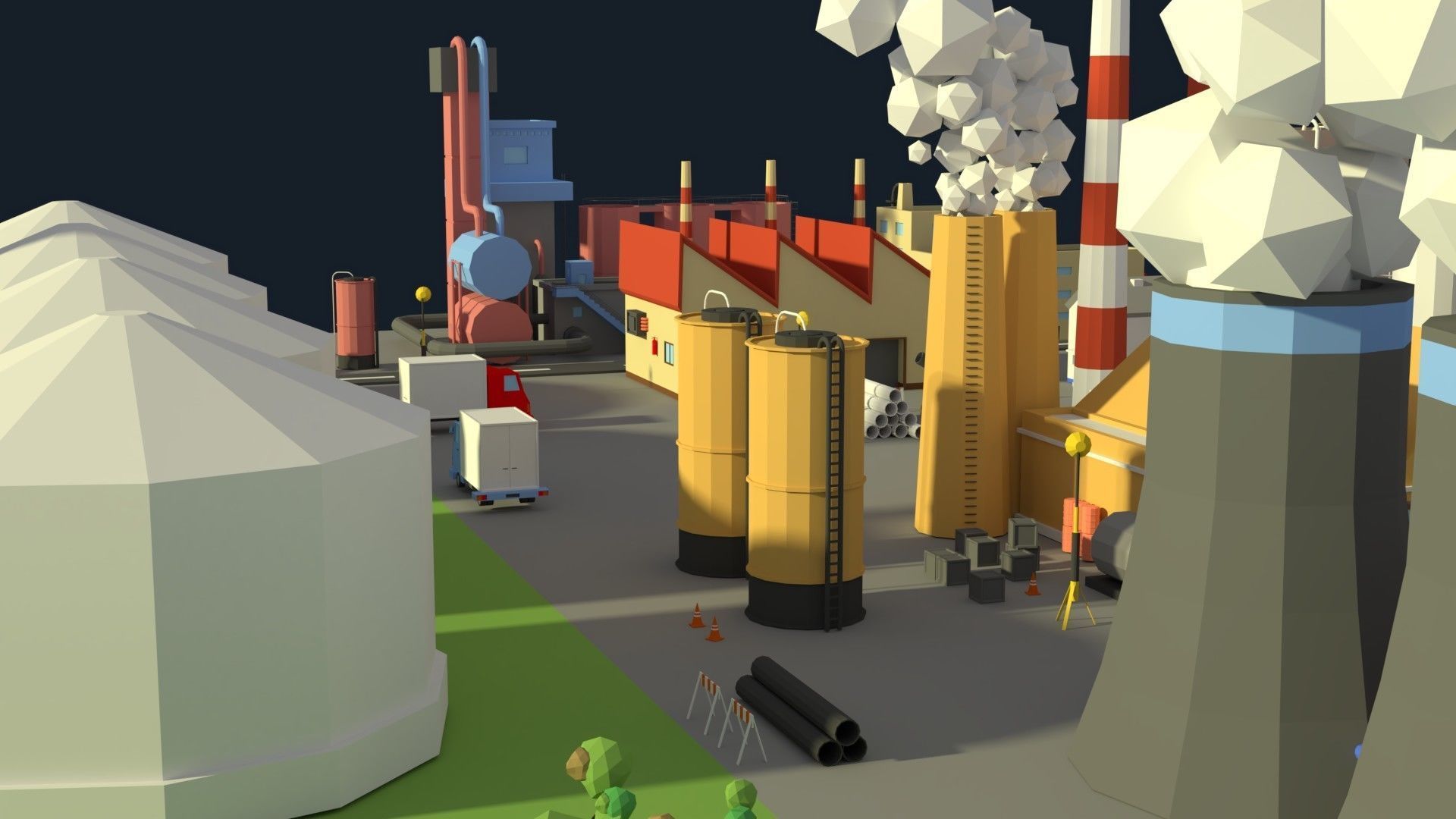 Low Poly Industrial Complex Pack Low-poly 3D model_5
