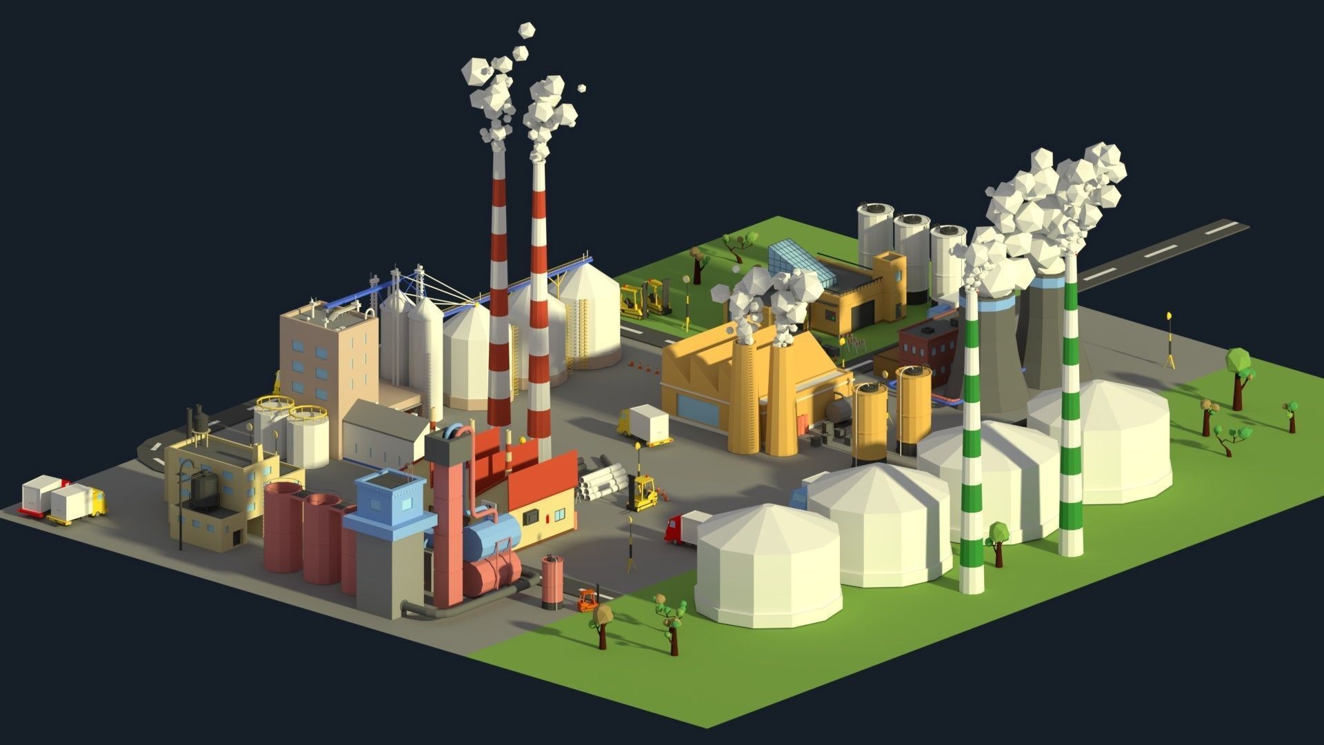 Low Poly Industrial Complex Pack Low-poly 3D model_1