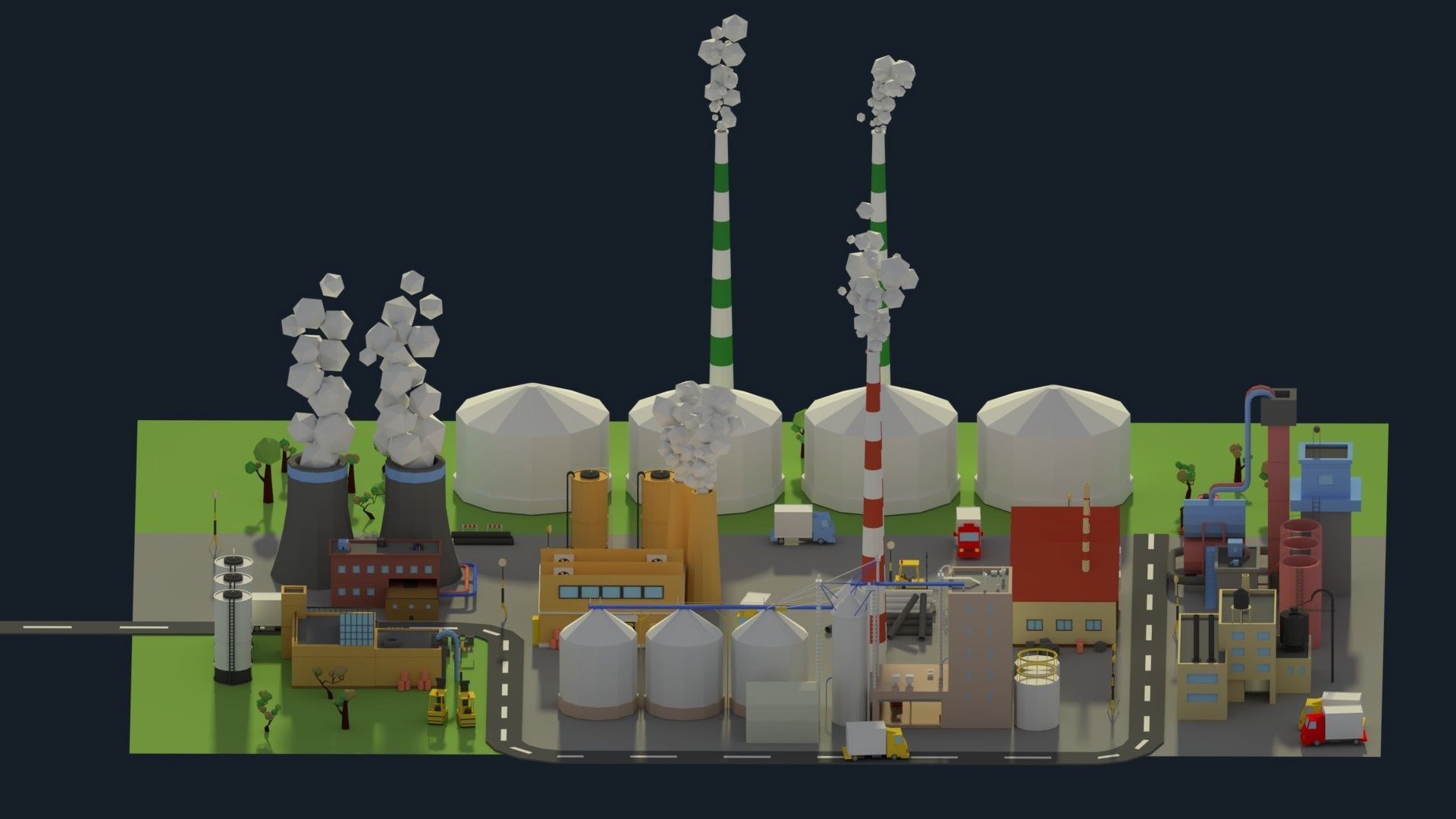 Low Poly Industrial Complex Pack Low-poly 3D model_3