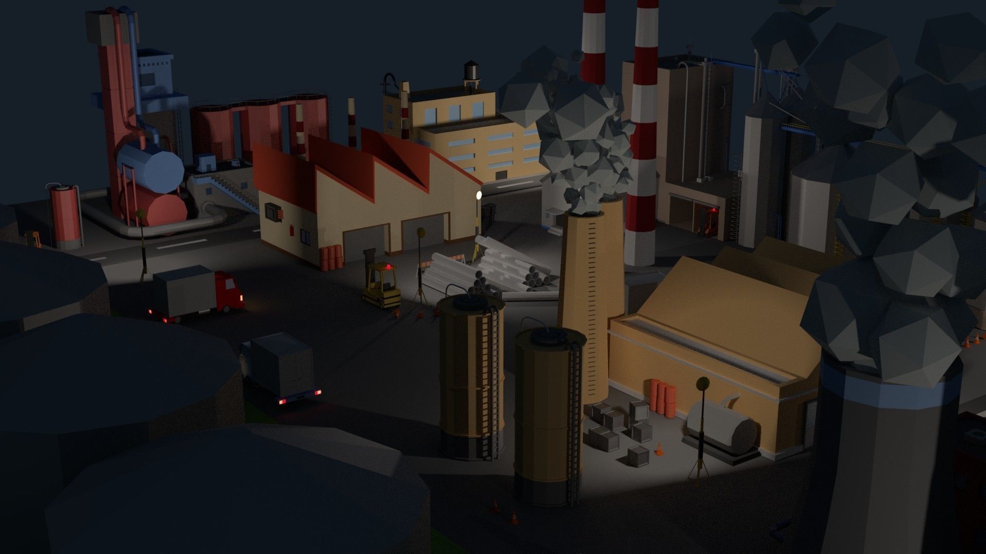 Low Poly Industrial Complex Pack Low-poly 3D model_10