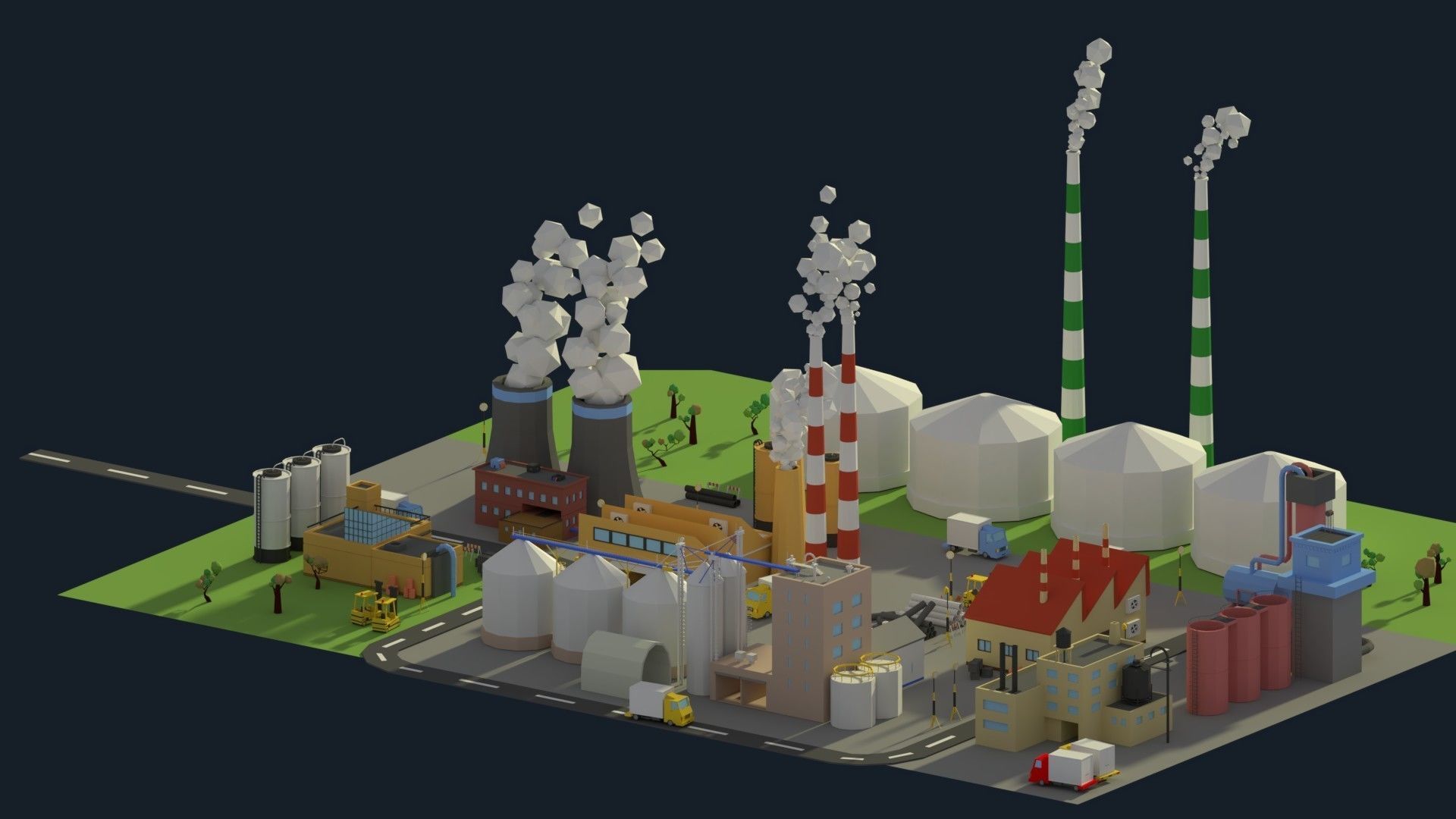 Low Poly Industrial Complex Pack Low-poly 3D model_2