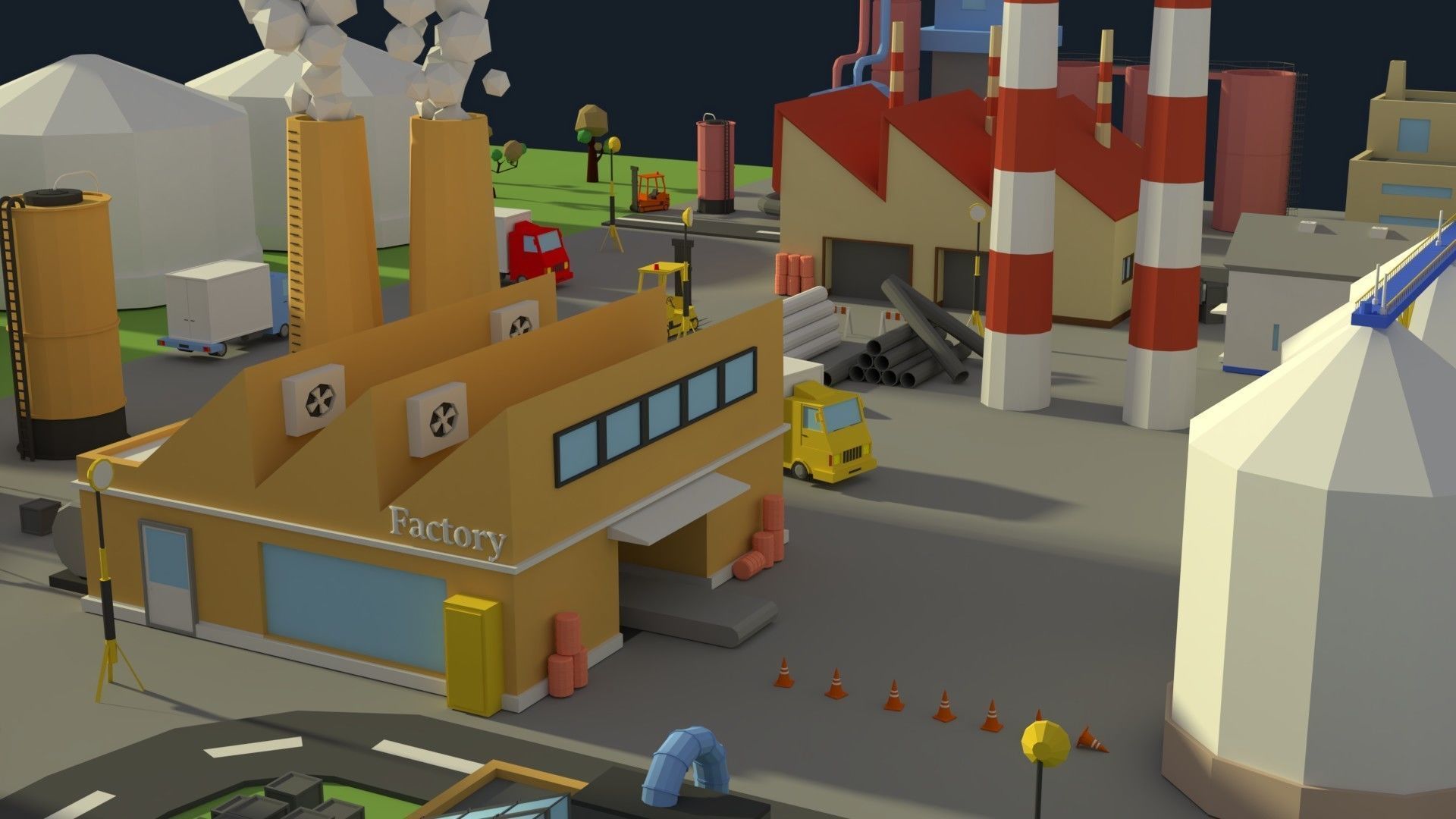 Low Poly Industrial Complex Pack Low-poly 3D model_7