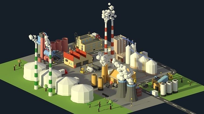 Low Poly Industrial Complex Pack Low-poly 3D model