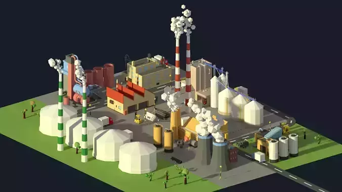 Low Poly Industrial Complex Pack Low-poly 3D model