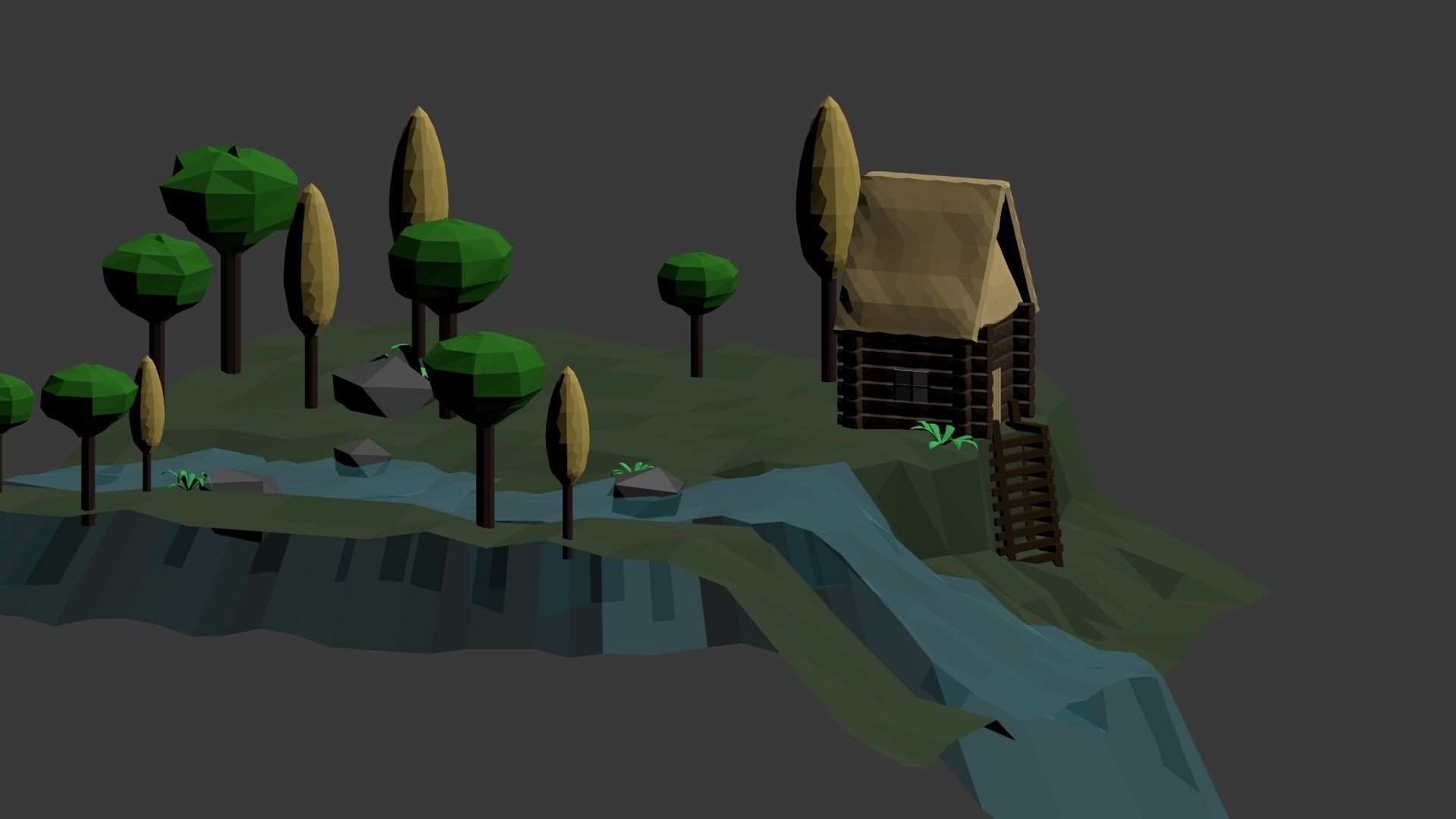 Near the river lowpoly scene Low-poly 3D model_1