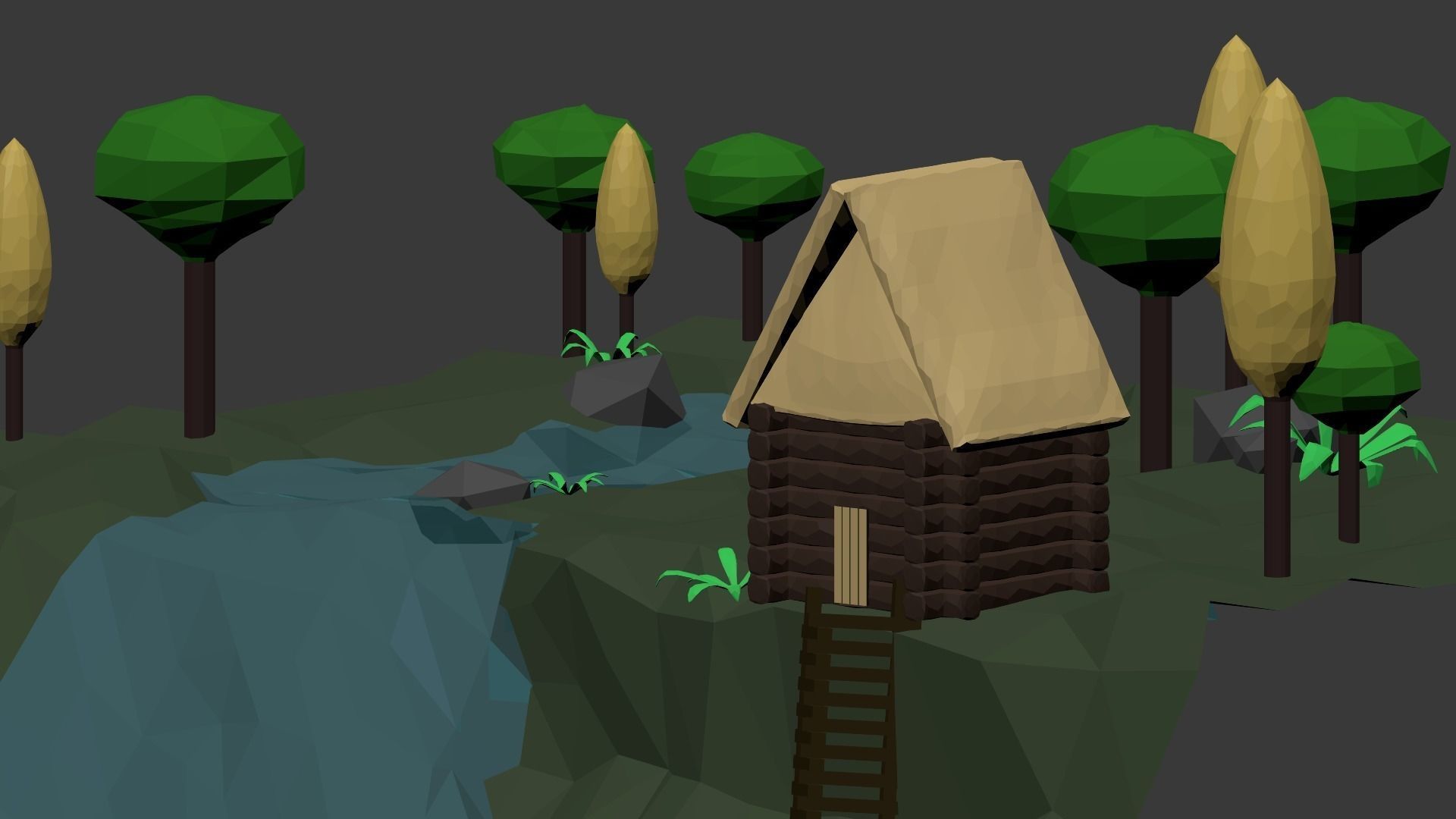 Near the river lowpoly scene Low-poly 3D model_3
