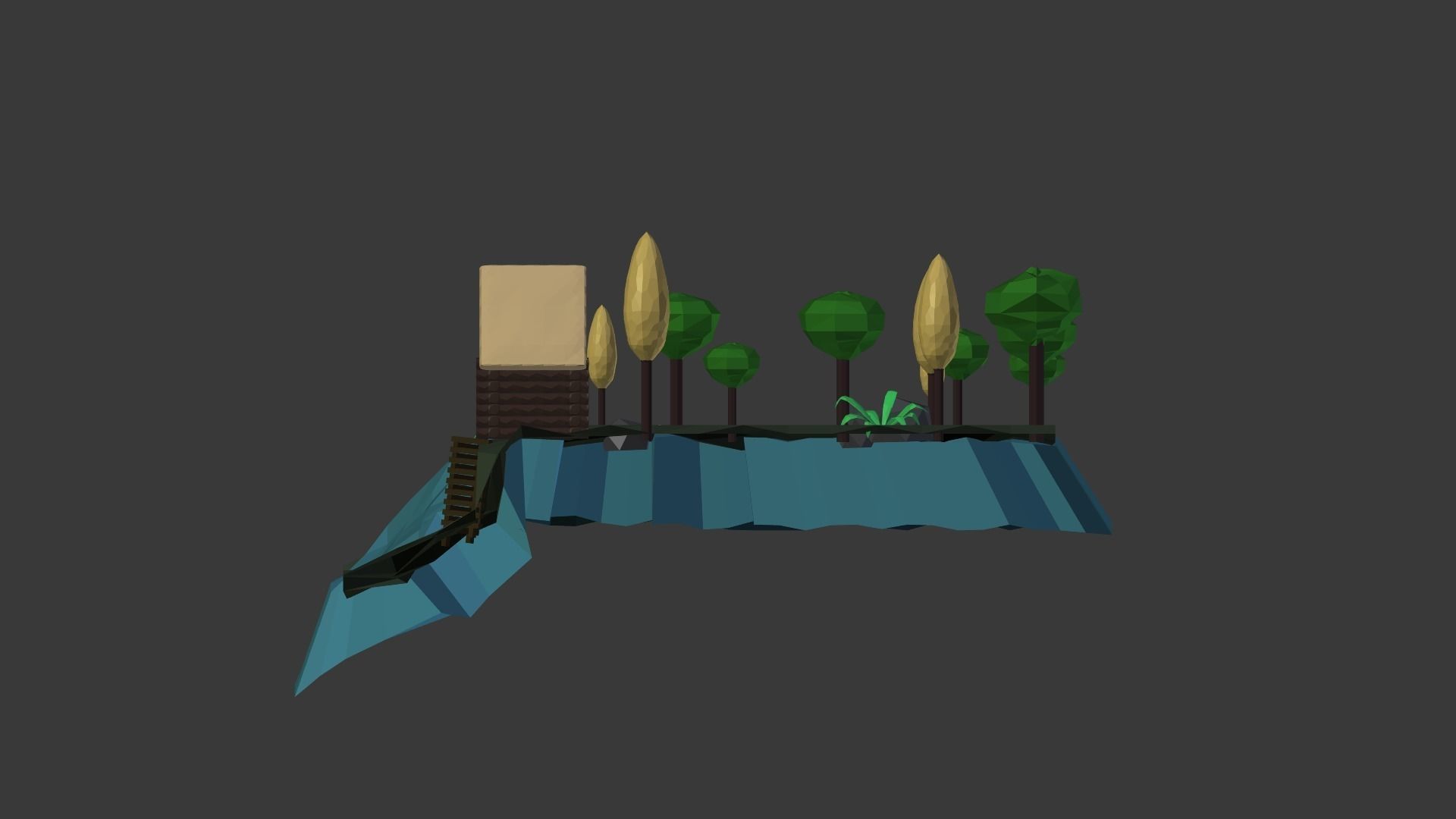 Near the river lowpoly scene Low-poly 3D model_9