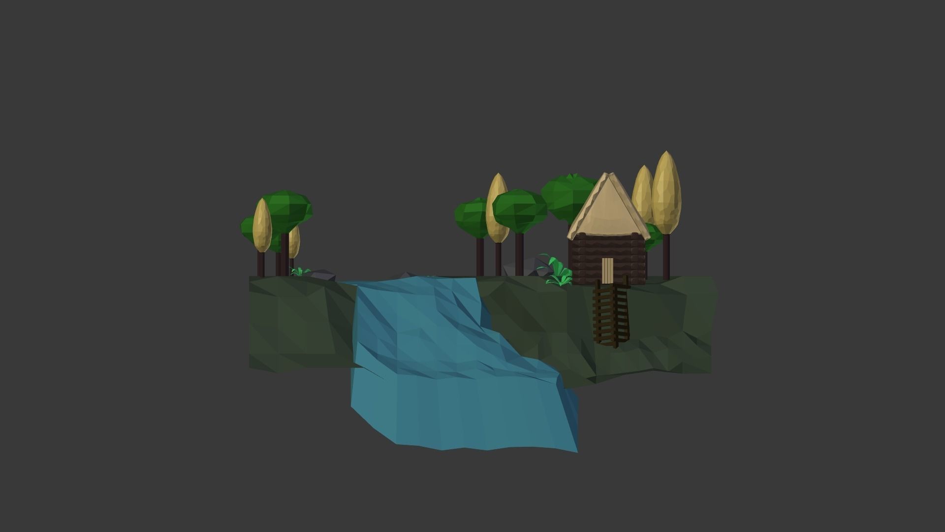 Near the river lowpoly scene Low-poly 3D model_8