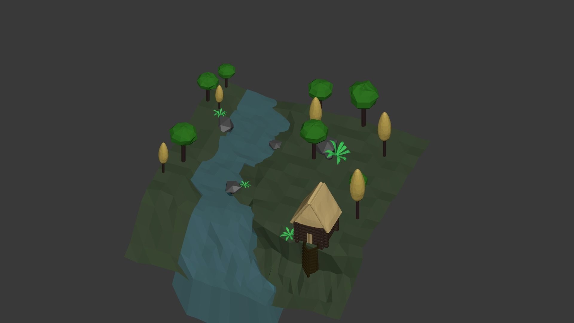 Near the river lowpoly scene Low-poly 3D model_10