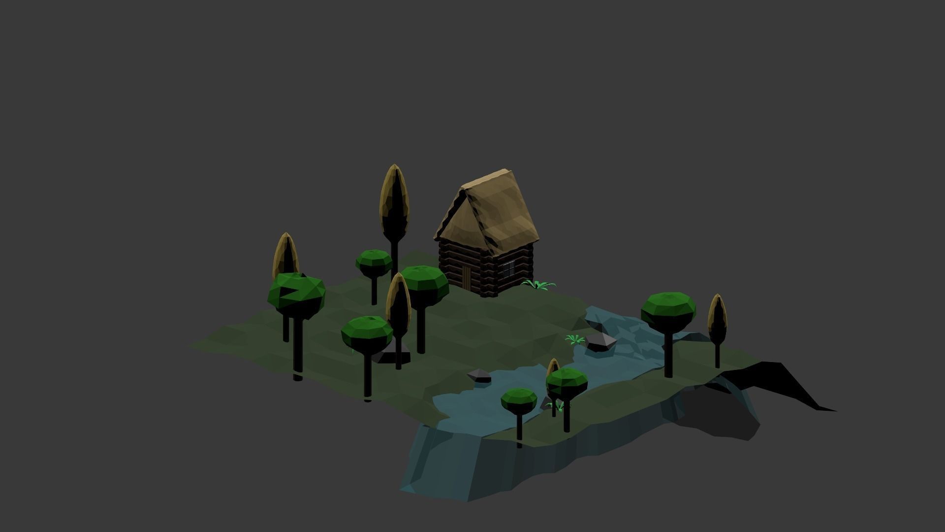 Near the river lowpoly scene Low-poly 3D model_4