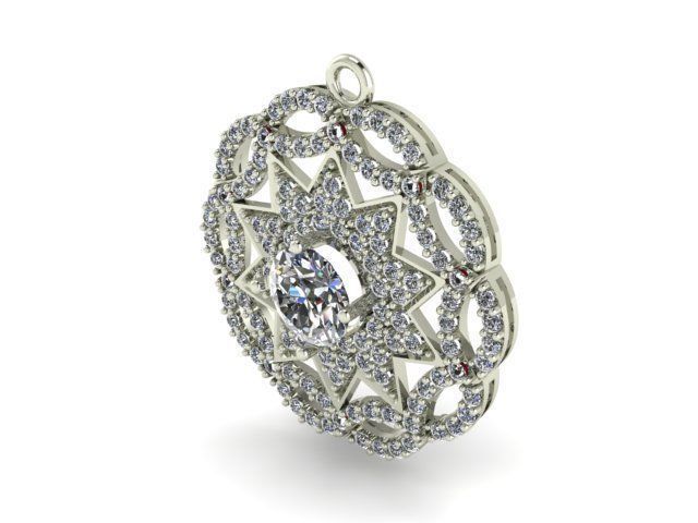 T00191 gold pendant with diamond in center 3D print model_1