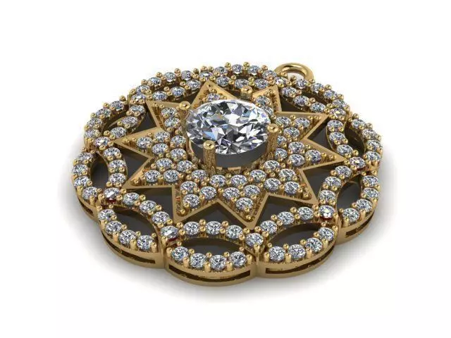 T00191 gold pendant with diamond in center 3D print model_0