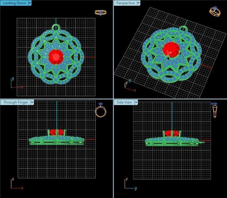 T00191 gold pendant with diamond in center 3D print model_2