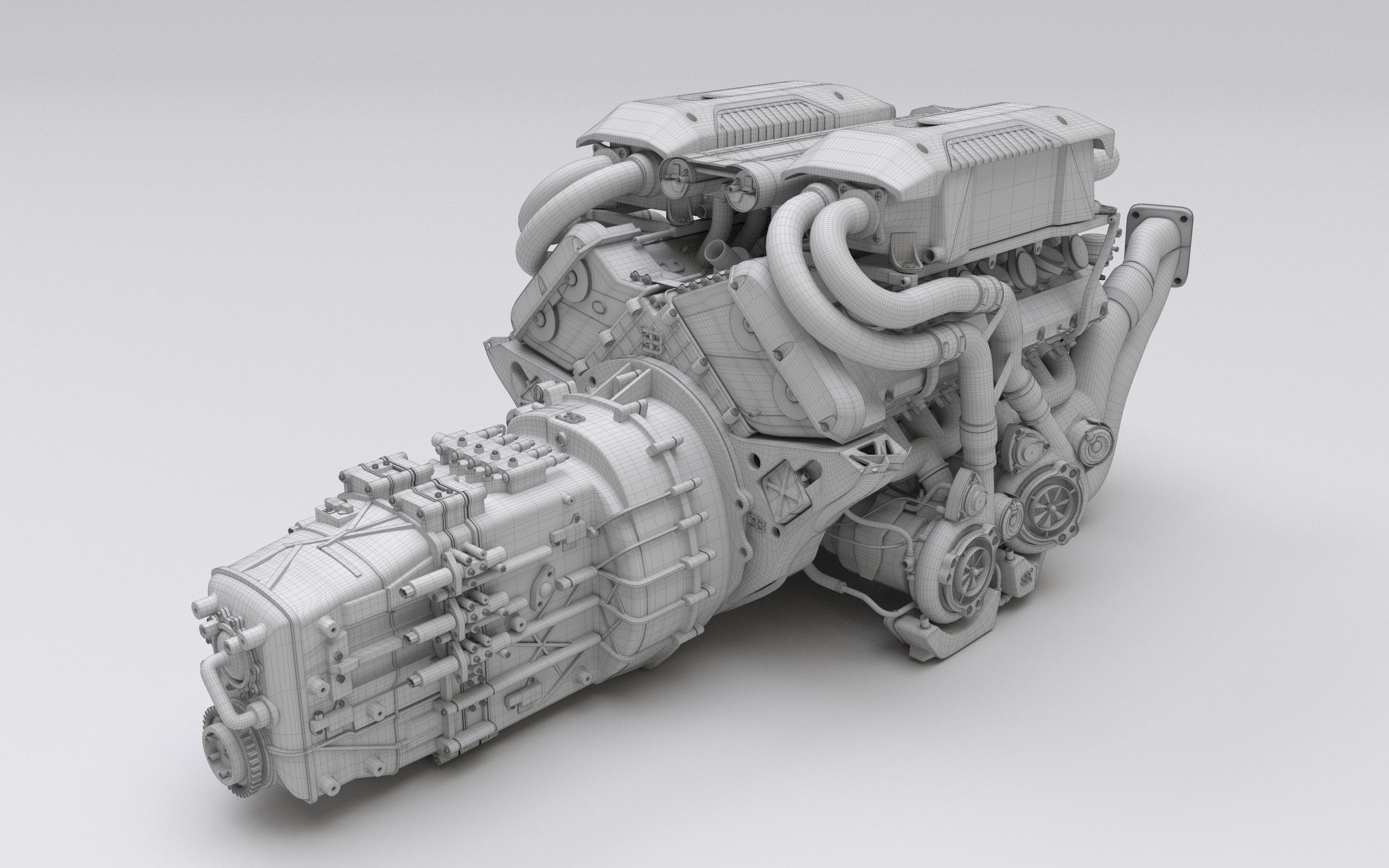 Bugatti W16 Engine - Chiron - Divo Low-poly 3D model_32