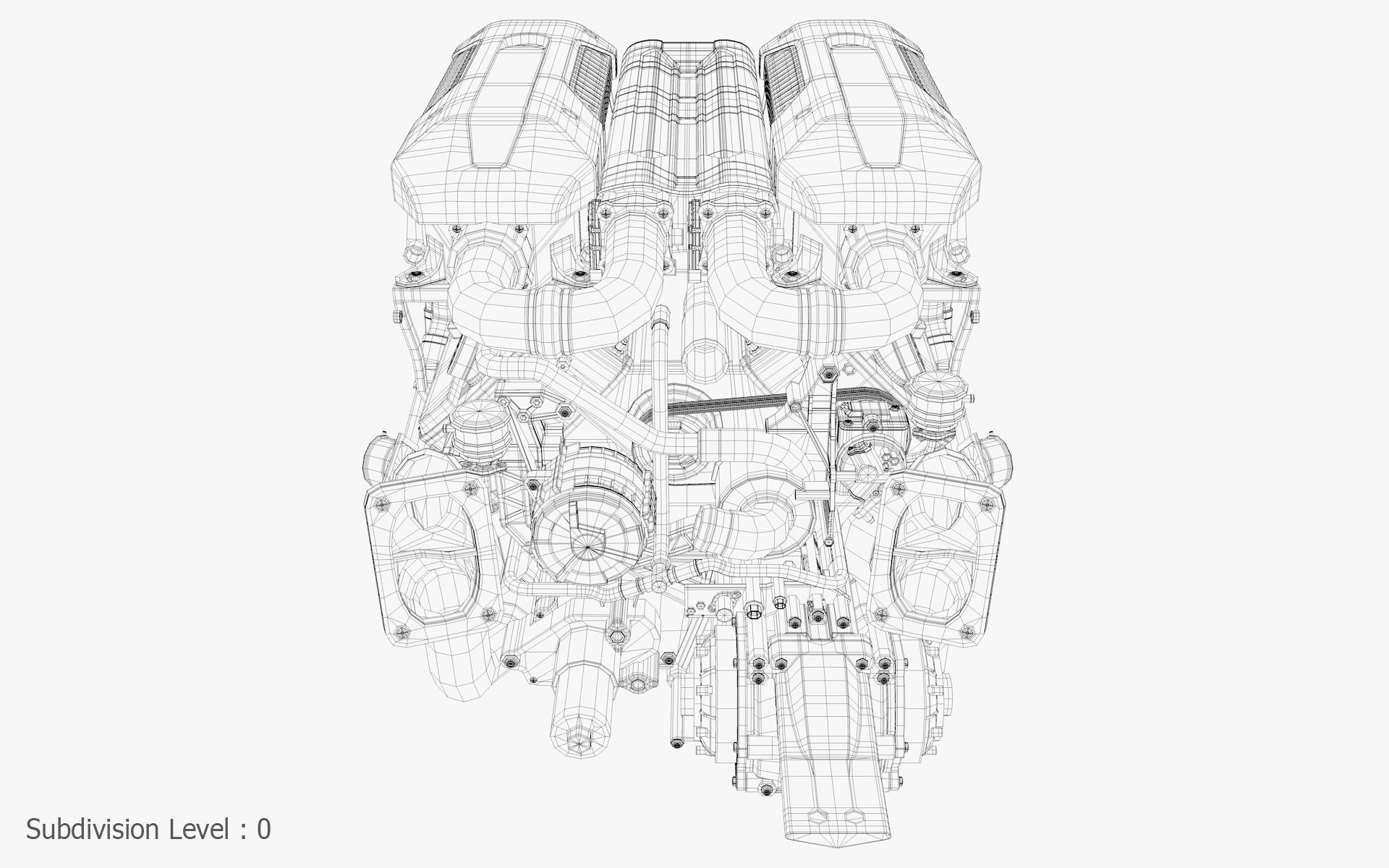 Bugatti W16 Engine - Chiron - Divo Low-poly 3D model_49