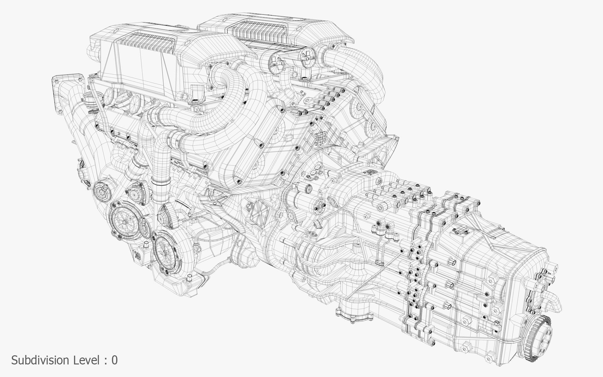 Bugatti W16 Engine - Chiron - Divo Low-poly 3D model_33
