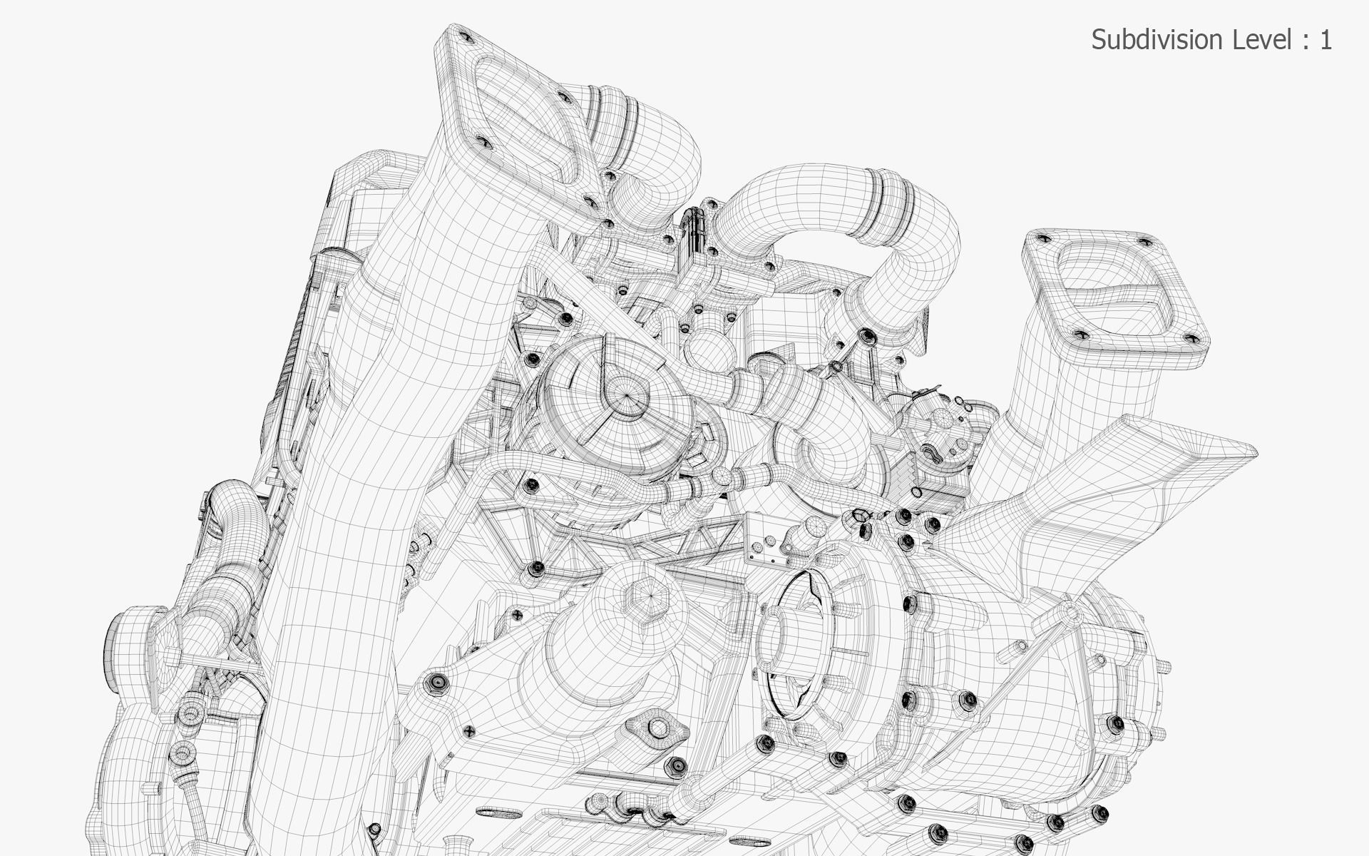 Bugatti W16 Engine - Chiron - Divo Low-poly 3D model_54