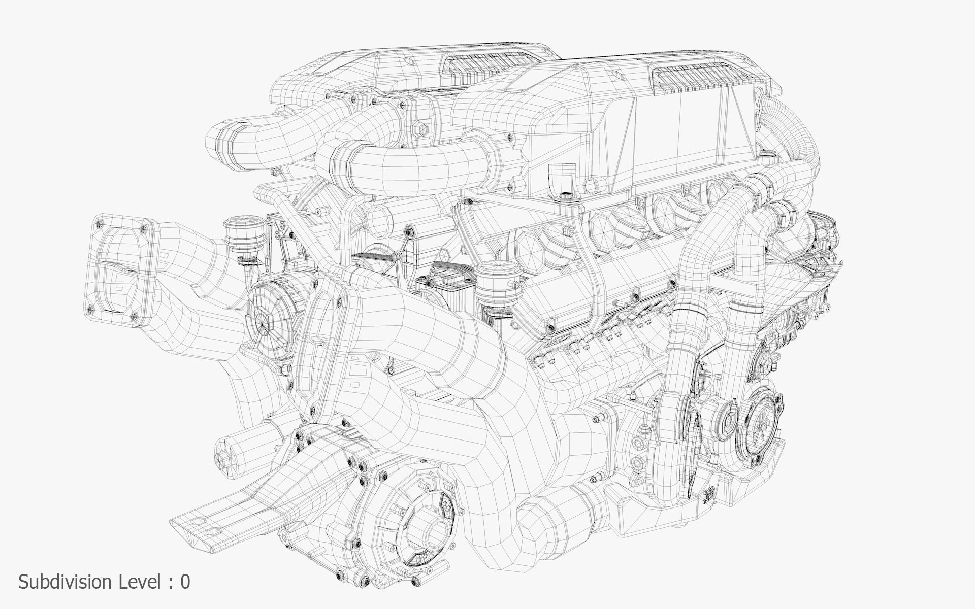 Bugatti W16 Engine - Chiron - Divo Low-poly 3D model_40