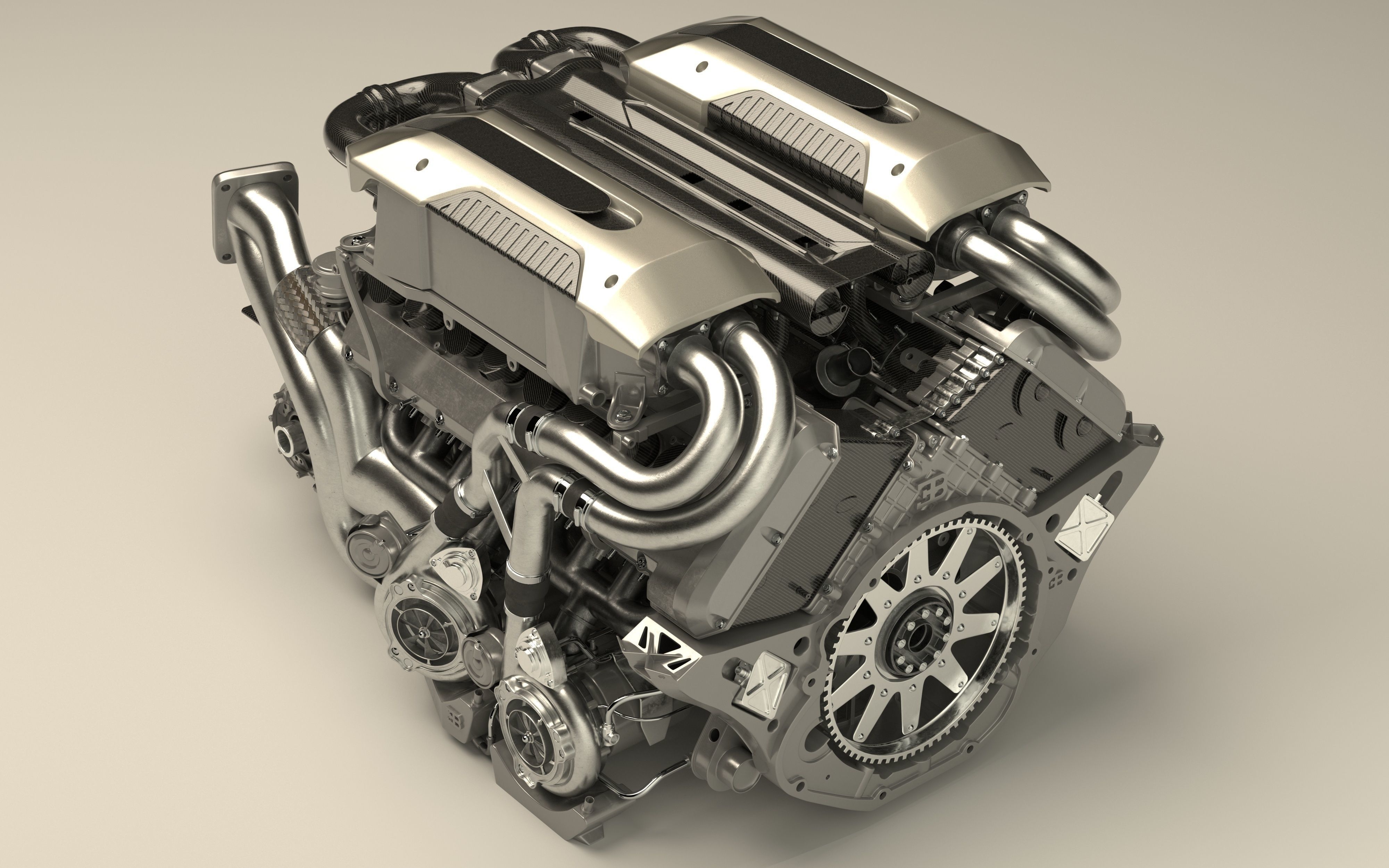 Bugatti W16 Engine - Chiron - Divo Low-poly 3D model_1