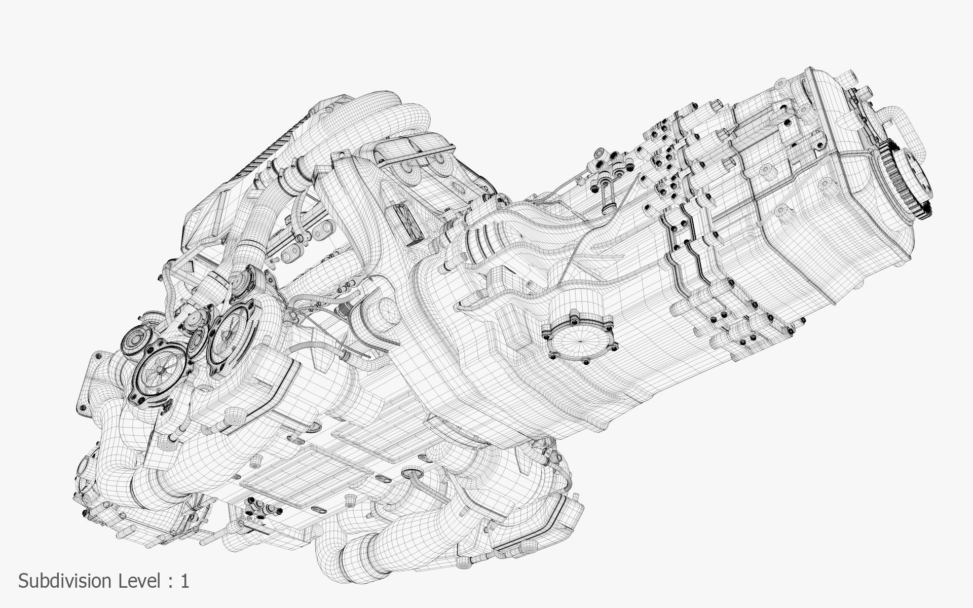 Bugatti W16 Engine - Chiron - Divo Low-poly 3D model_52