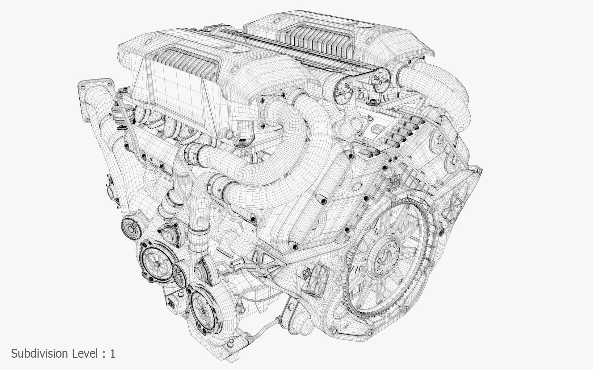 Bugatti W16 Engine - Chiron - Divo Low-poly 3D model_47