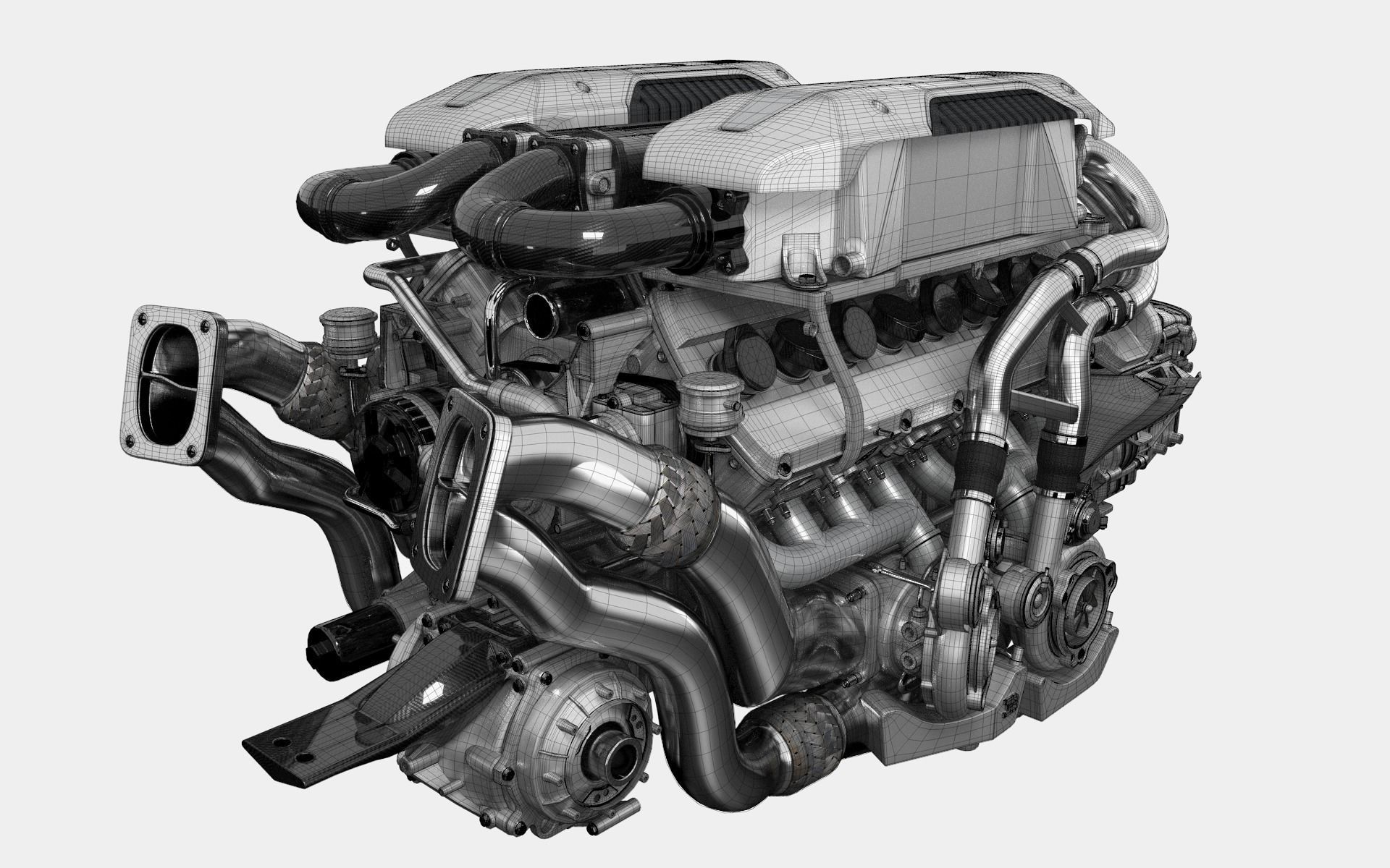 Bugatti W16 Engine - Chiron - Divo Low-poly 3D model_42