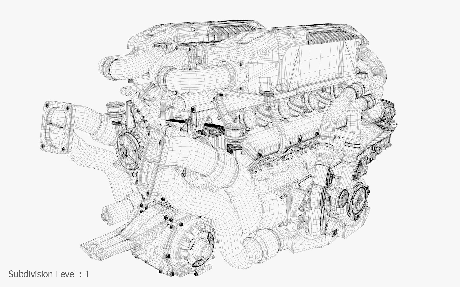 Bugatti W16 Engine - Chiron - Divo Low-poly 3D model_41