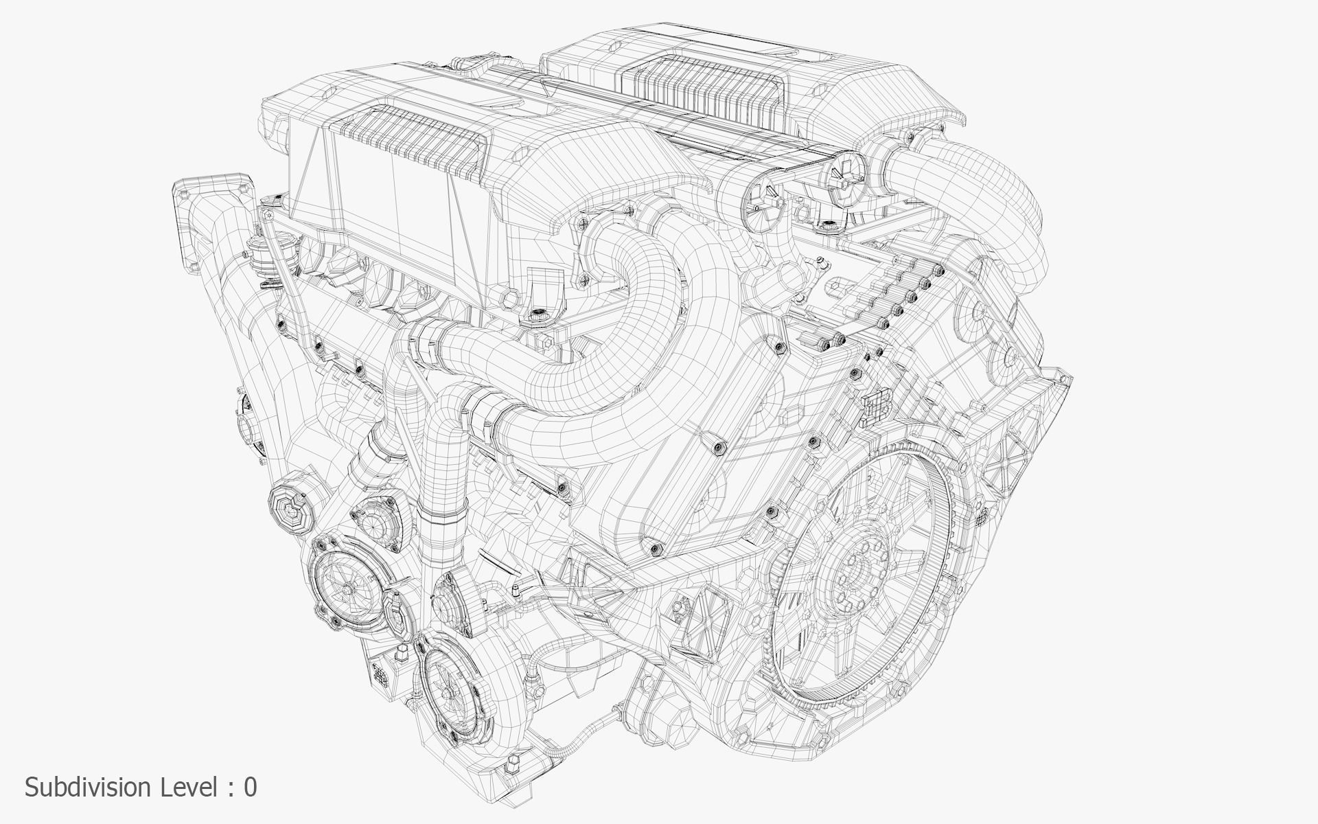 Bugatti W16 Engine - Chiron - Divo Low-poly 3D model_46