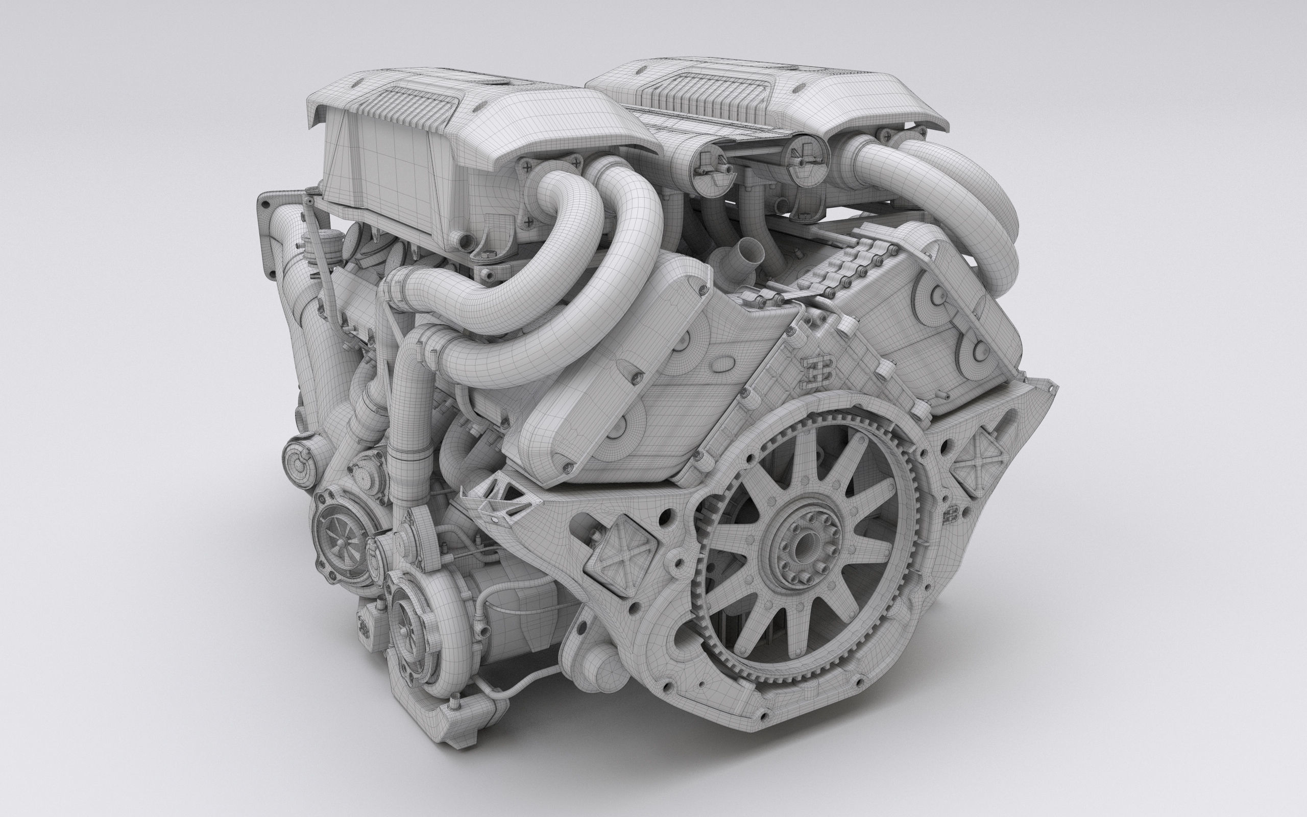 Bugatti W16 Engine - Chiron - Divo Low-poly 3D model_30