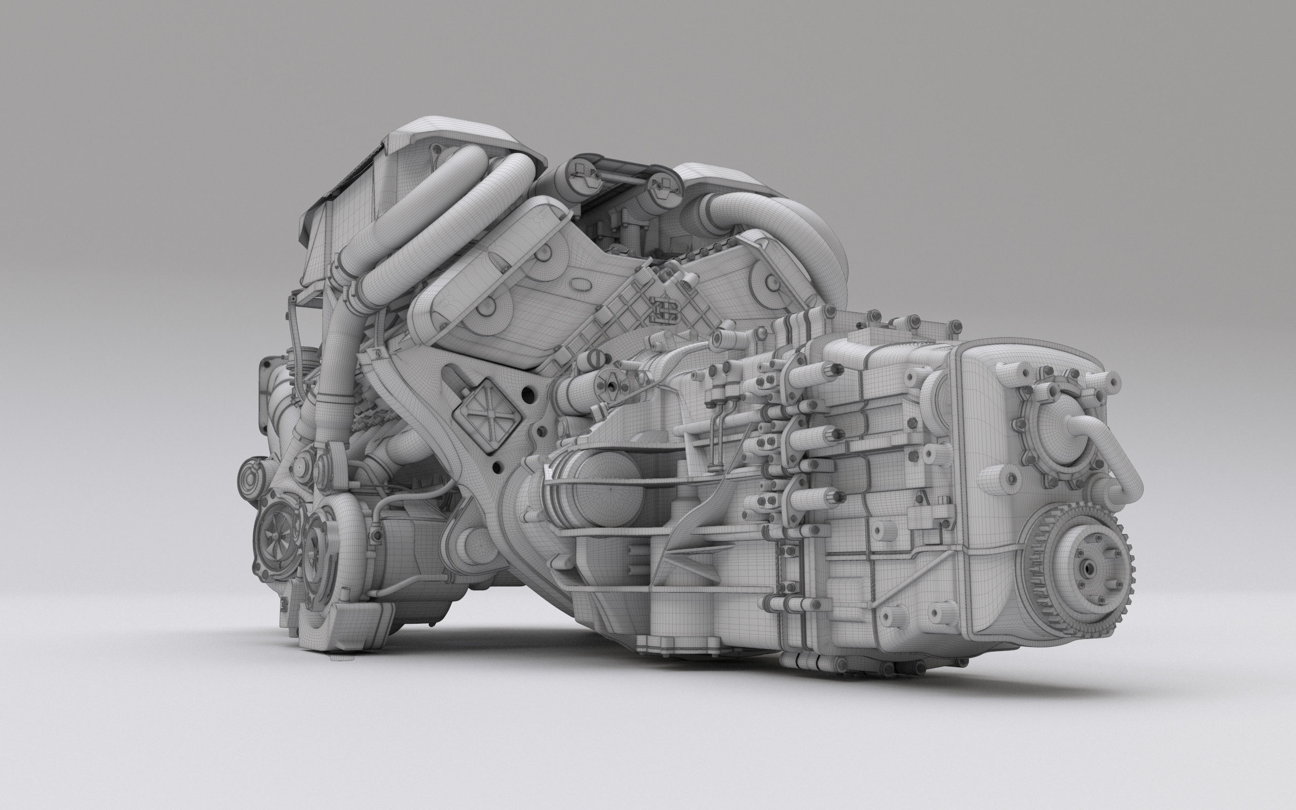 Bugatti W16 Engine - Chiron - Divo Low-poly 3D model_16
