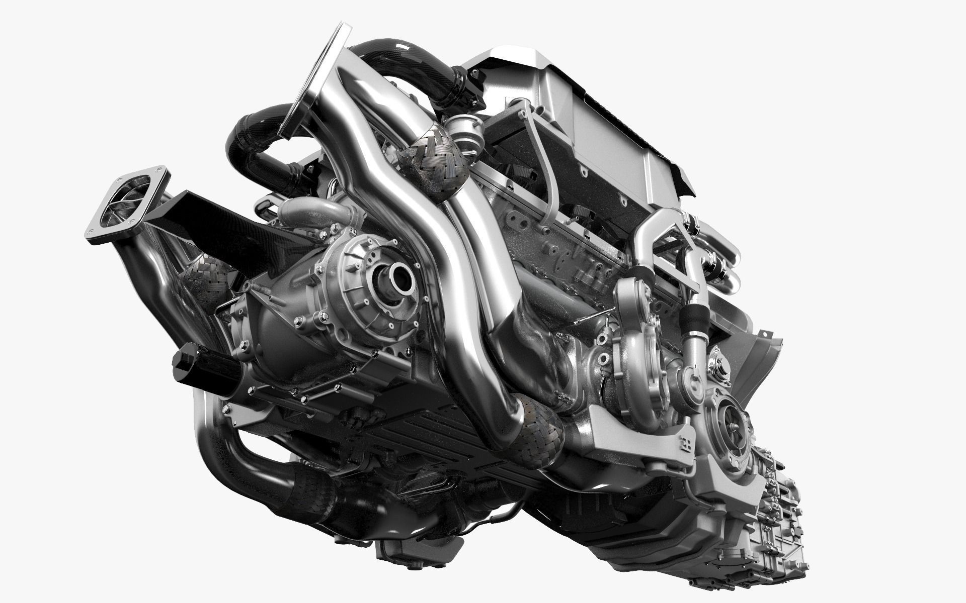 Bugatti W16 Engine - Chiron - Divo Low-poly 3D model_20