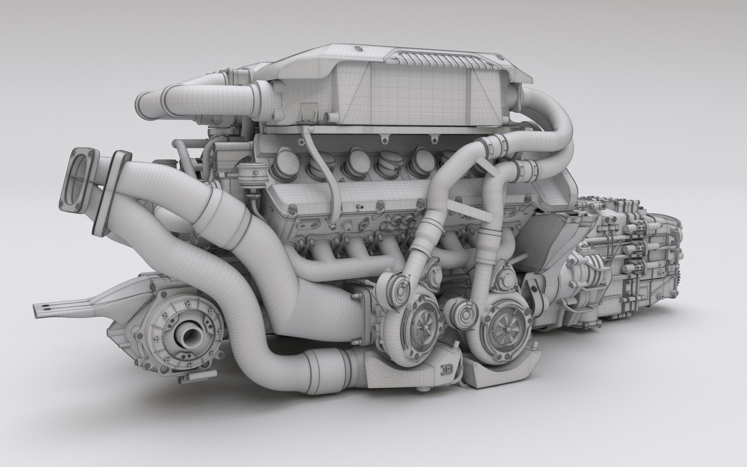 Bugatti W16 Engine - Chiron - Divo Low-poly 3D model_10
