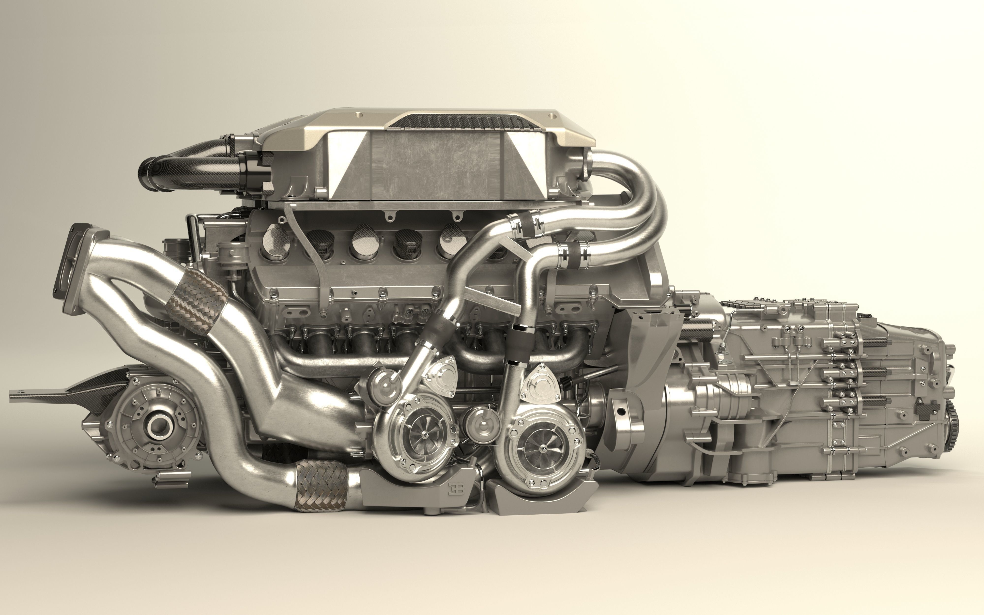 Bugatti W16 Engine - Chiron - Divo Low-poly 3D model_5