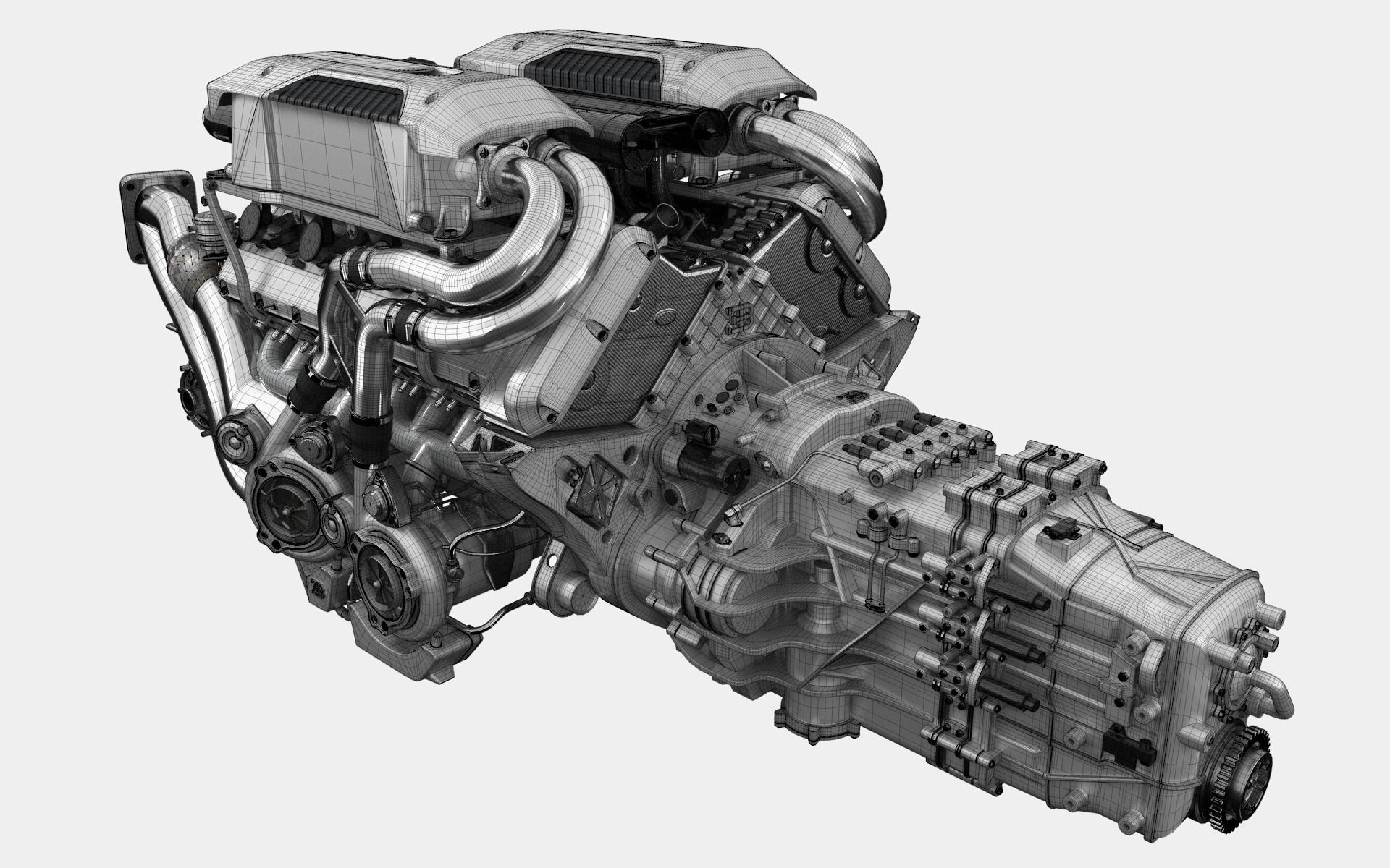 Bugatti W16 Engine - Chiron - Divo Low-poly 3D model_36