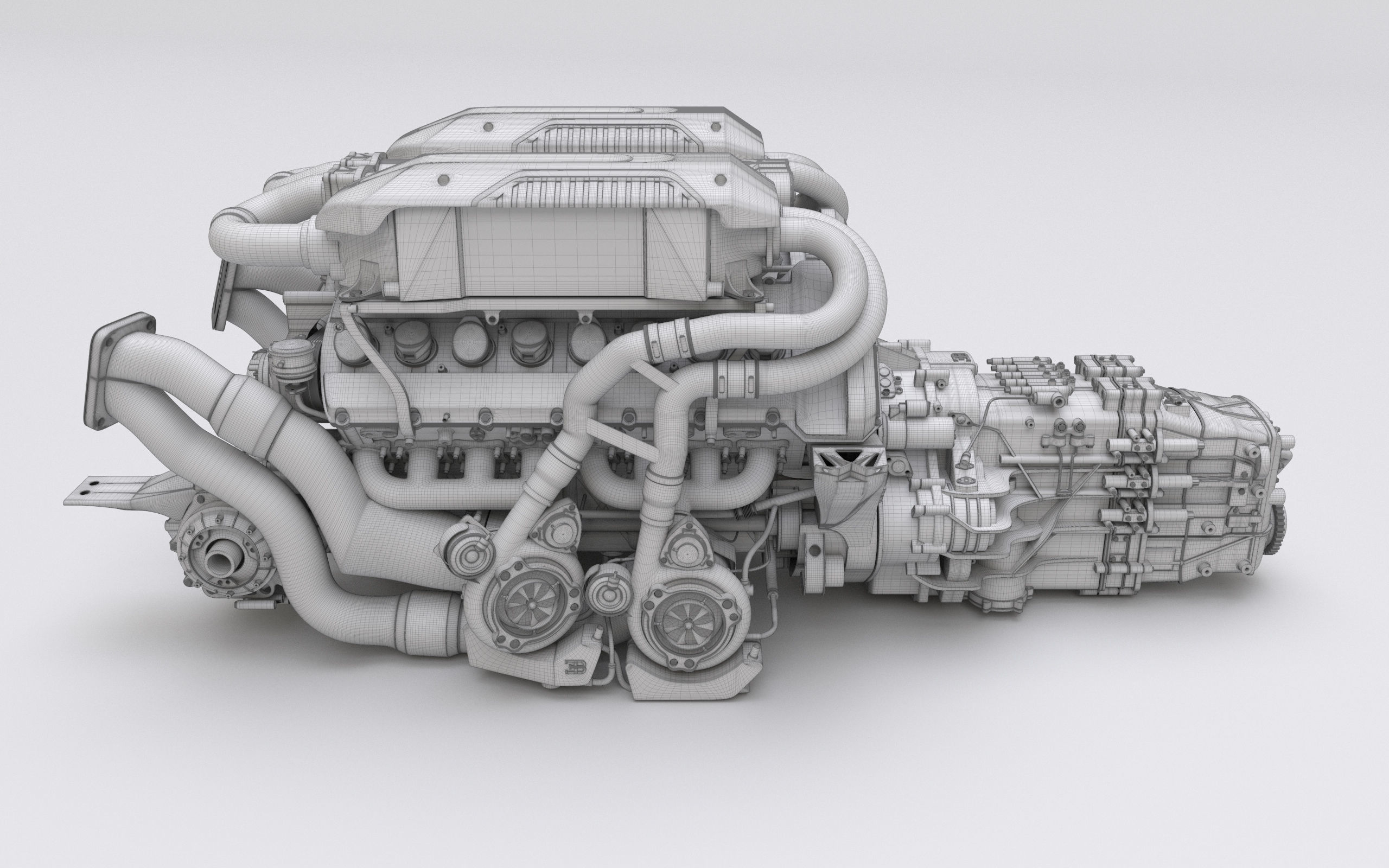 Bugatti W16 Engine - Chiron - Divo Low-poly 3D model_9