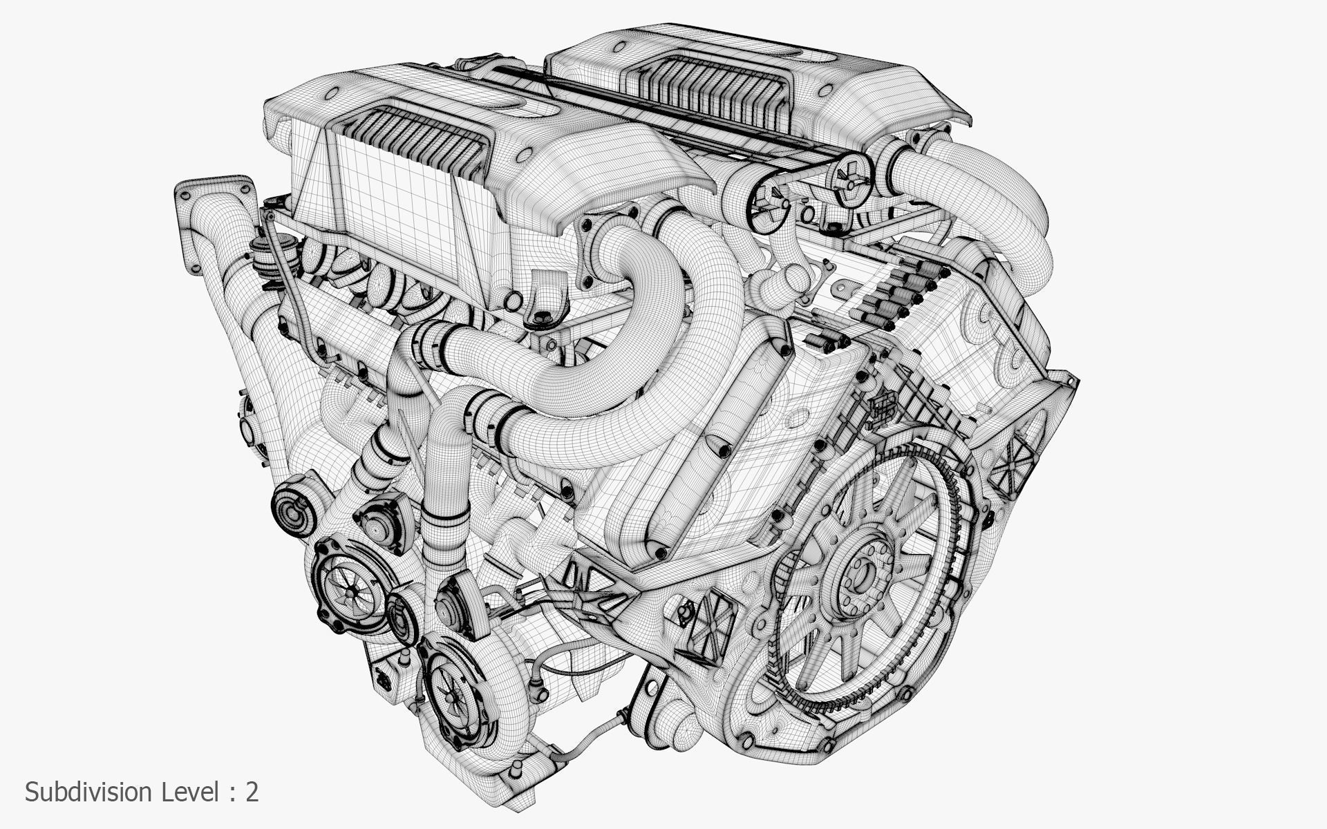 Bugatti W16 Engine - Chiron - Divo Low-poly 3D model_48