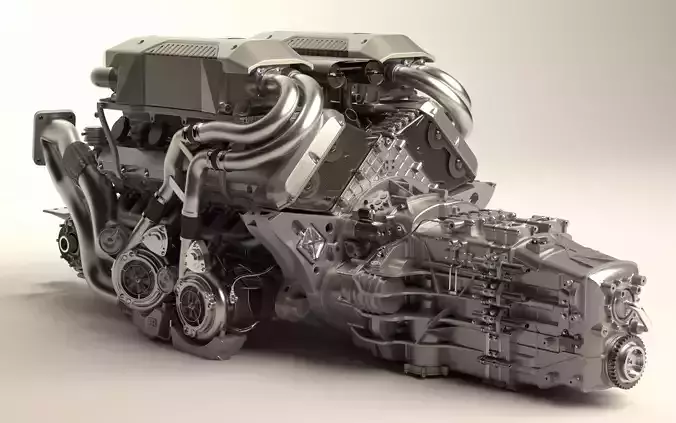 Bugatti W16 Engine - Chiron - Divo Low-poly 3D model