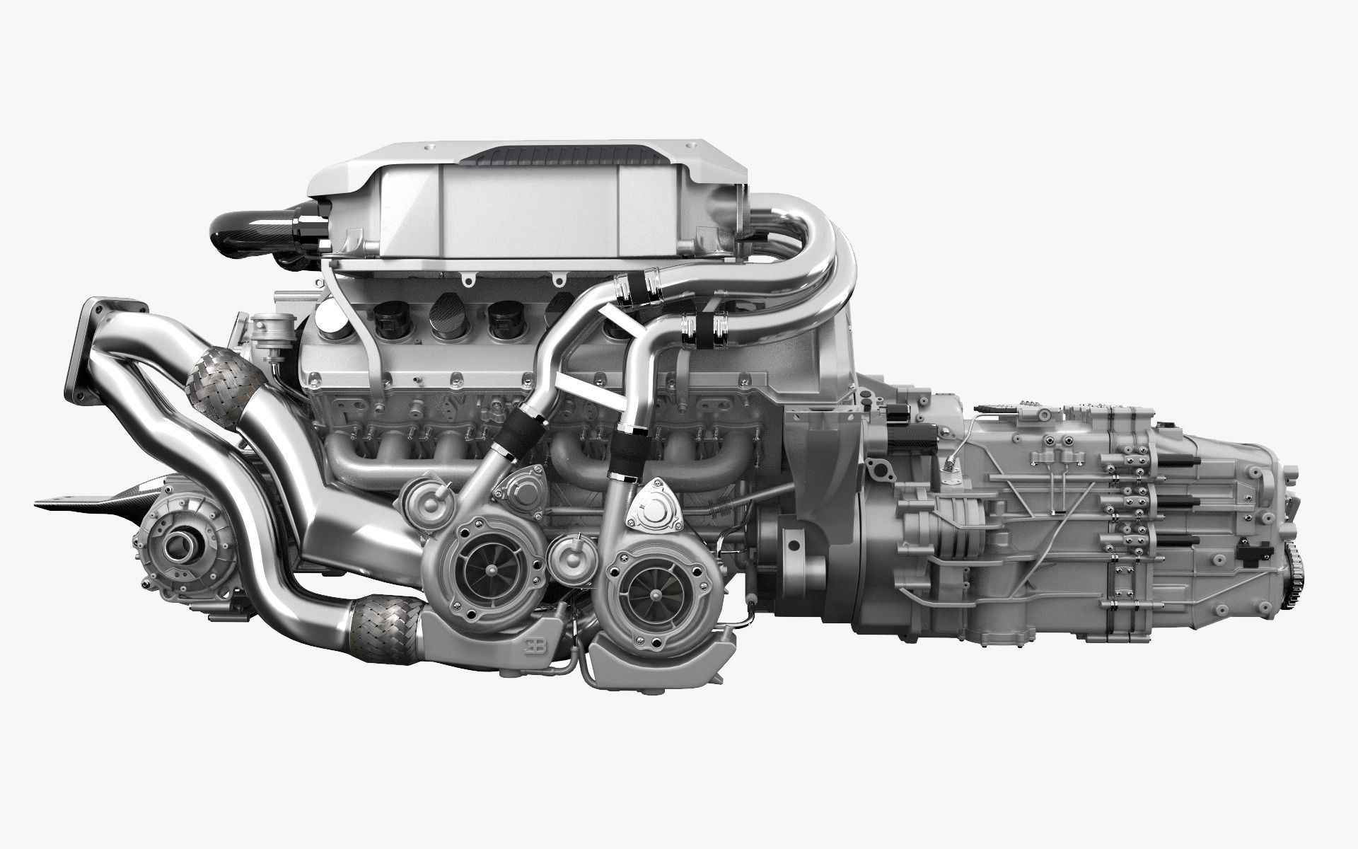 Bugatti W16 Engine - Chiron - Divo Low-poly 3D model_25